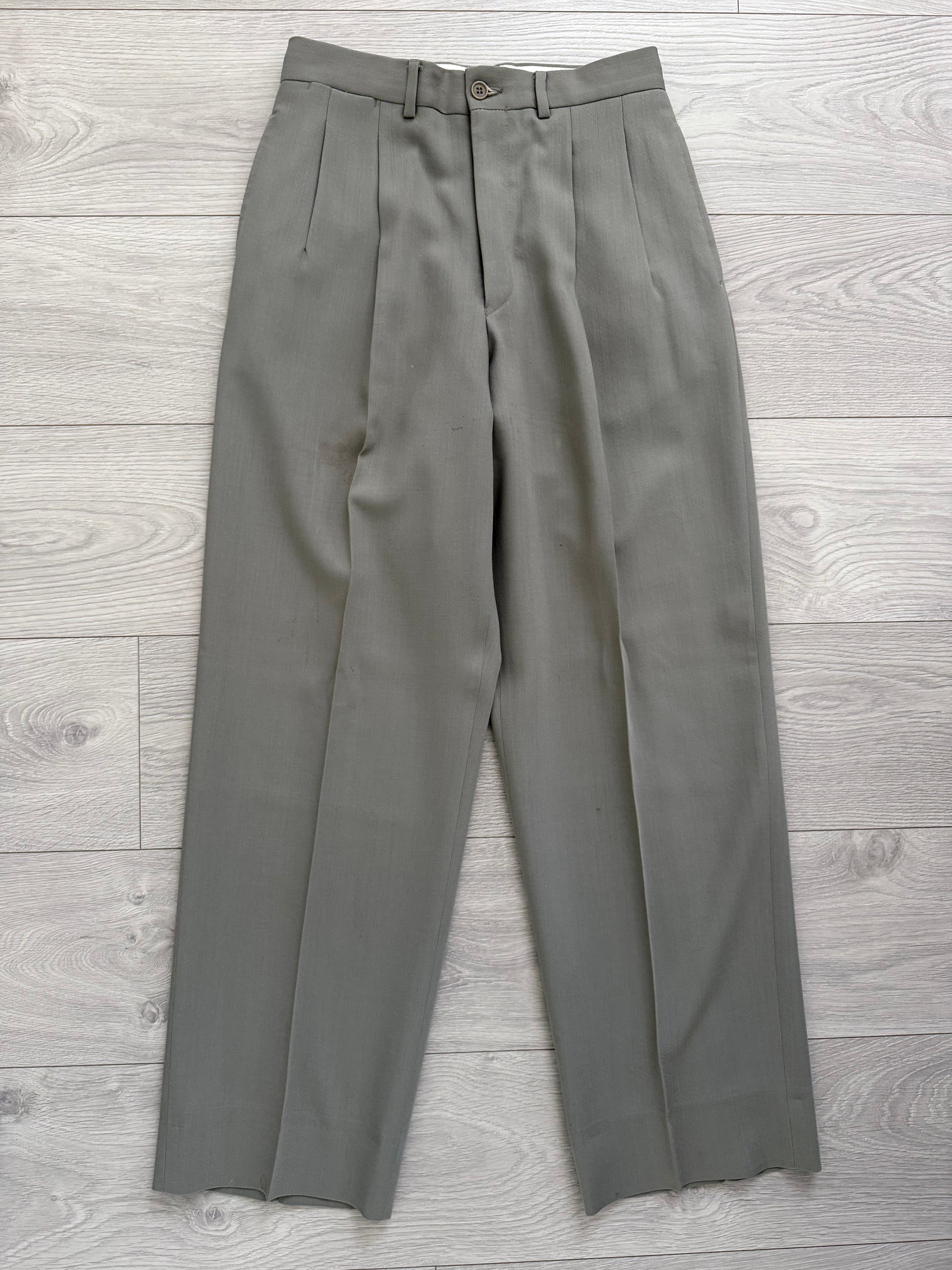 Emporio Armani 1990s 3B Draped Pleated Wool Suit Taupe Sage - Size S Jacket / 28" Waist