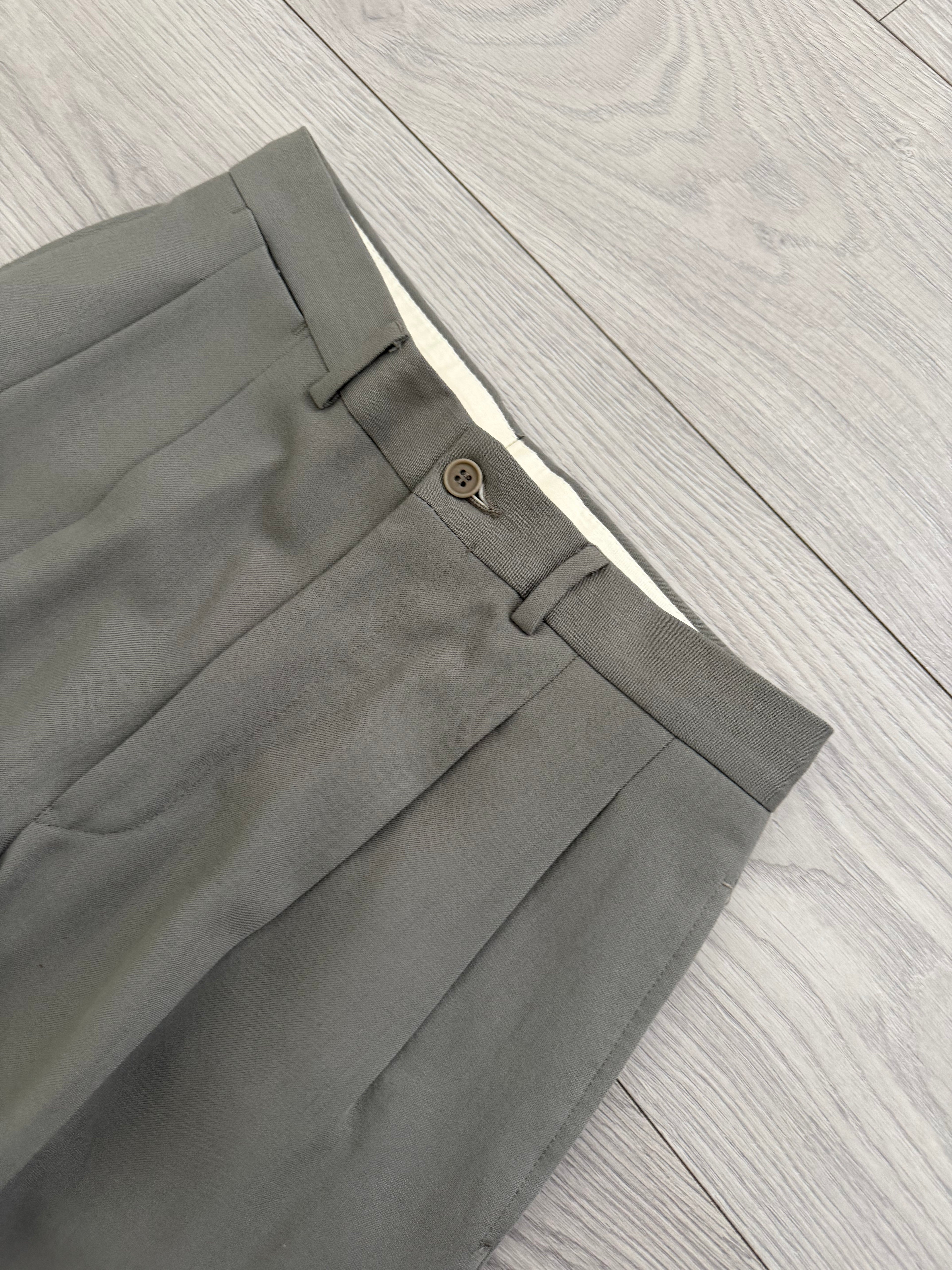 Emporio Armani 1990s 3B Draped Pleated Wool Suit Taupe Sage - Size S Jacket / 28" Waist