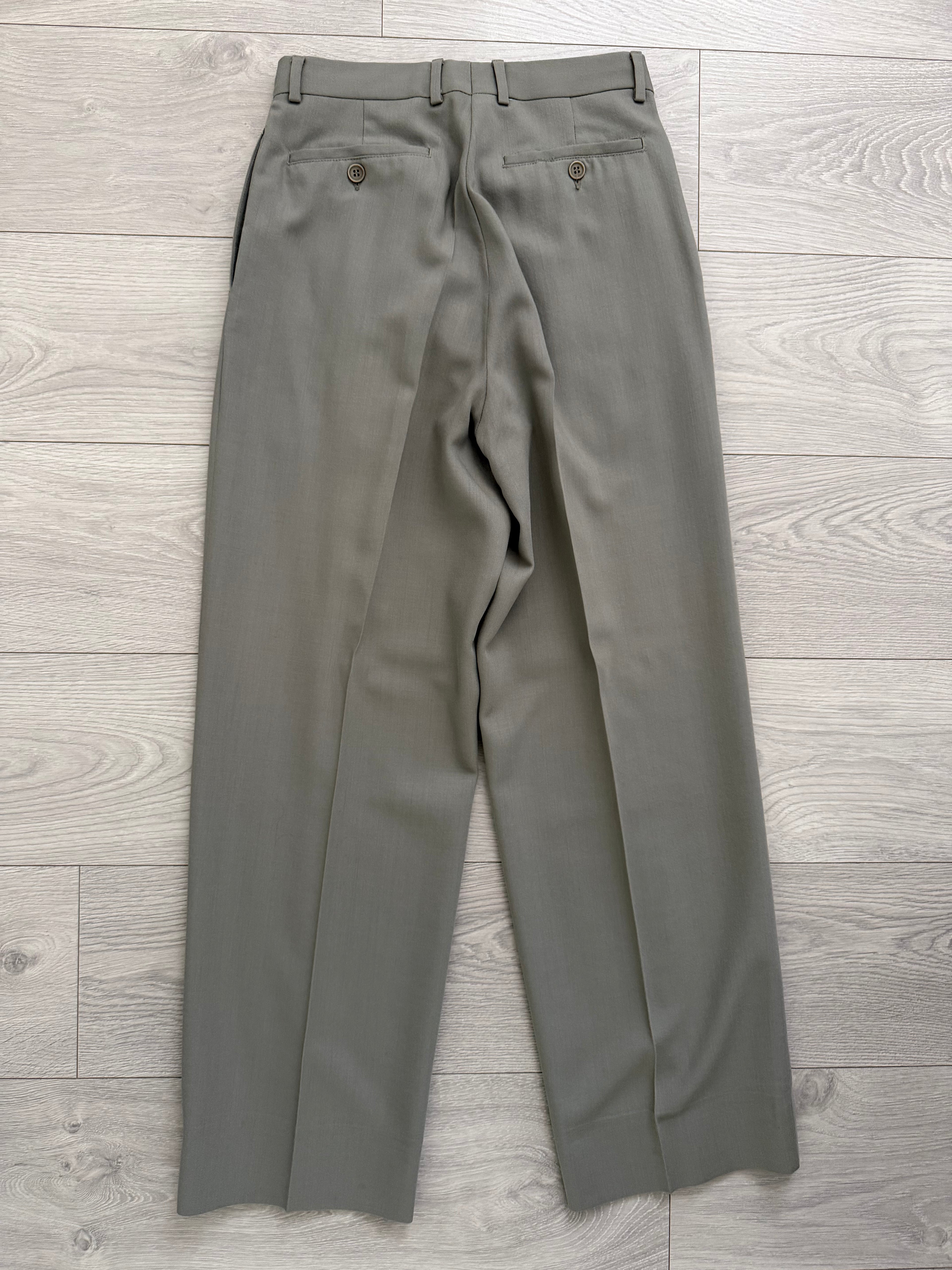 Emporio Armani 1990s 3B Draped Pleated Wool Suit Taupe Sage - Size S Jacket / 28" Waist
