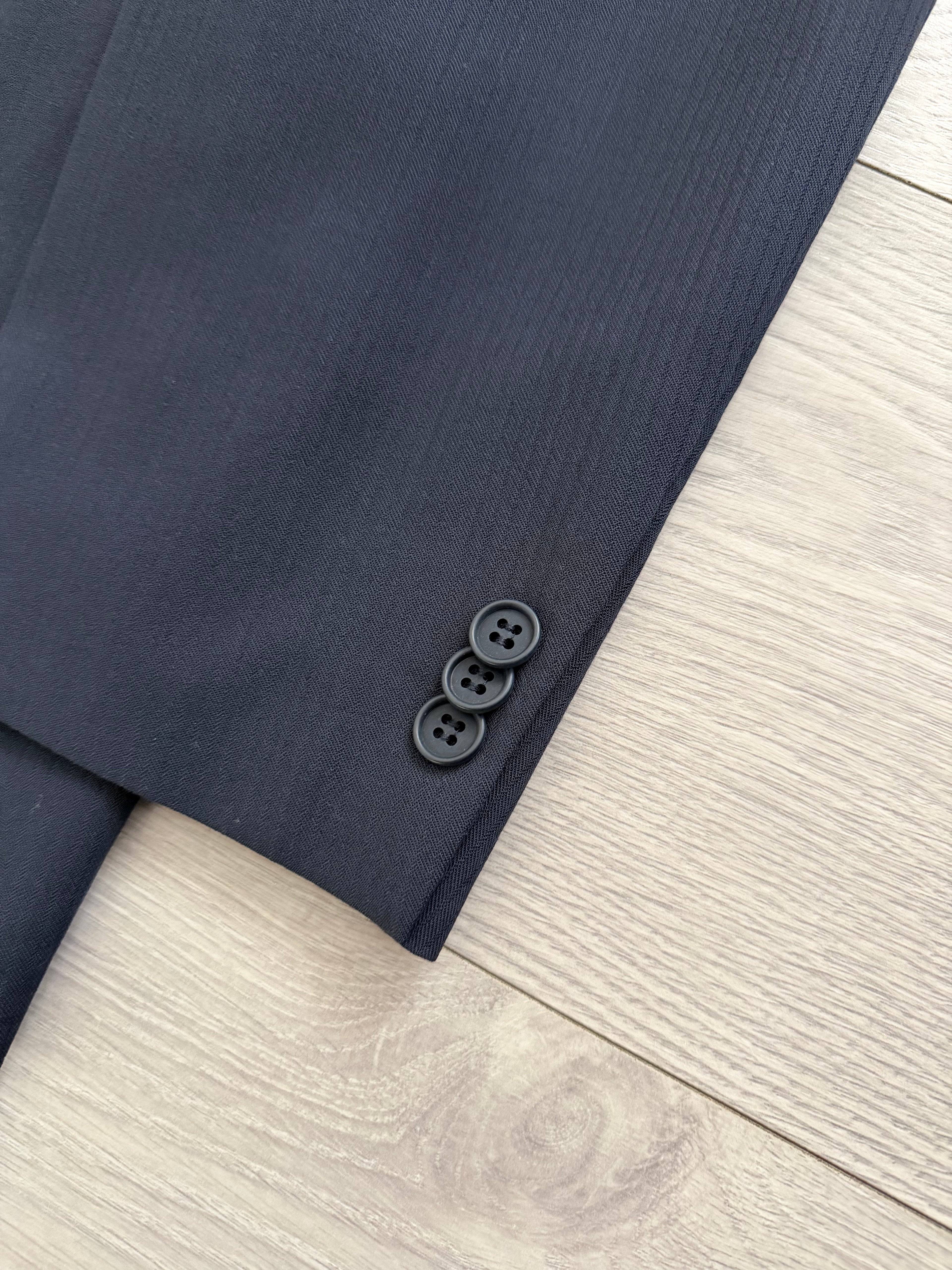 Emporio Armani 1990s 3B Ribbed Weave Draped Pleated Wool Suit Navy - Size L Jacket / 34" Waist