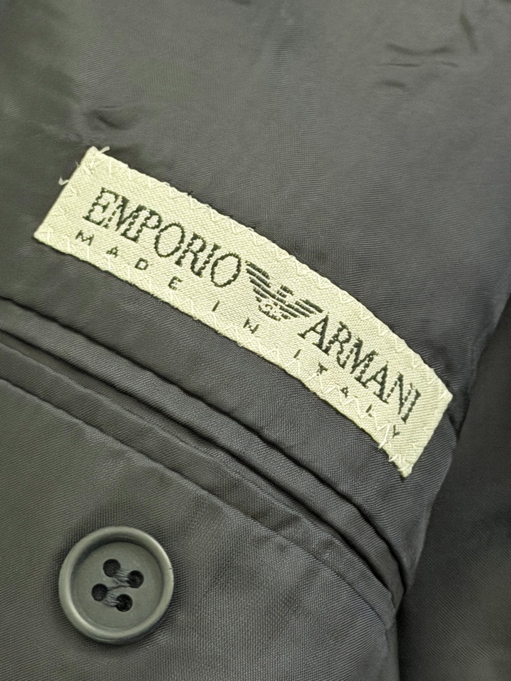 Emporio Armani 1990s 3B Ribbed Weave Draped Pleated Wool Suit Navy - Size L Jacket / 34" Waist