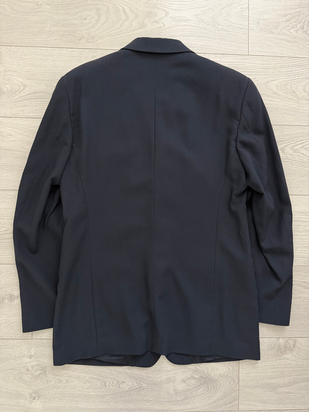 Emporio Armani 1990s 3B Ribbed Weave Draped Pleated Wool Suit Navy - Size L Jacket / 34" Waist