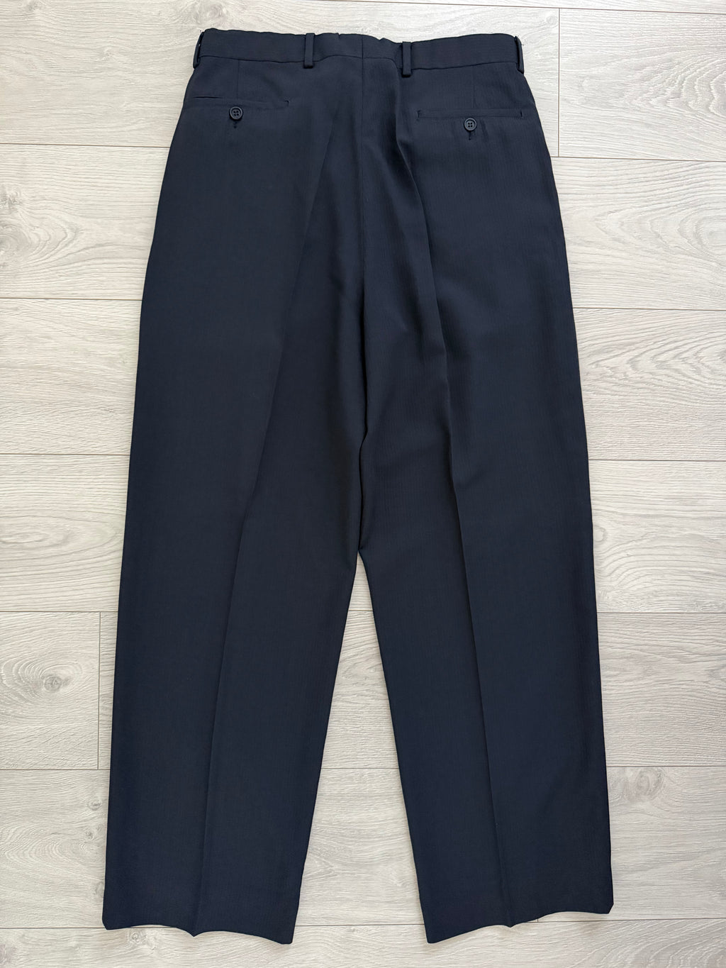 Emporio Armani 1990s 3B Ribbed Weave Draped Pleated Wool Suit Navy - Size L Jacket / 34" Waist