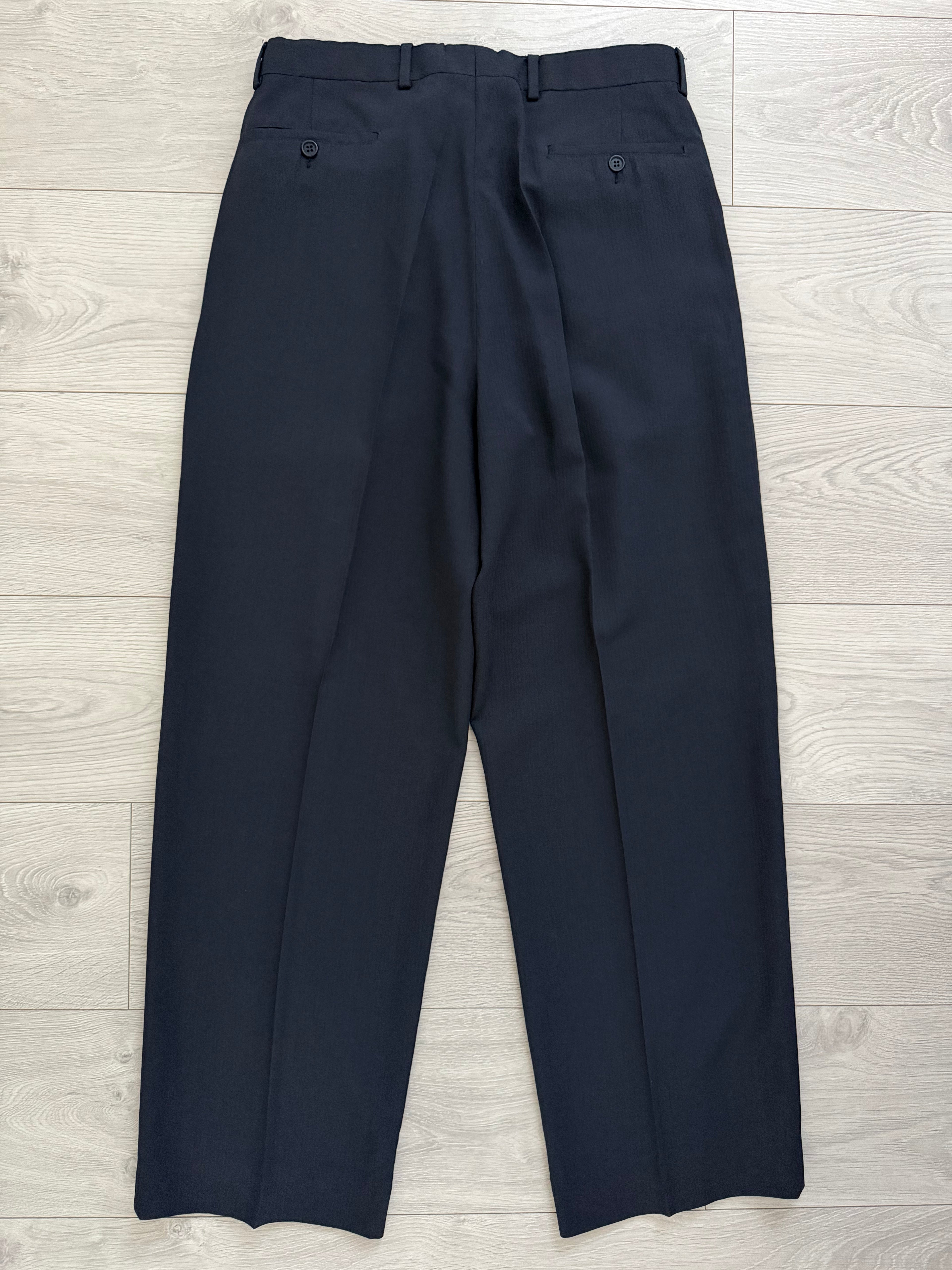 Emporio Armani 1990s 3B Ribbed Weave Draped Pleated Wool Suit Navy - Size L Jacket / 34" Waist