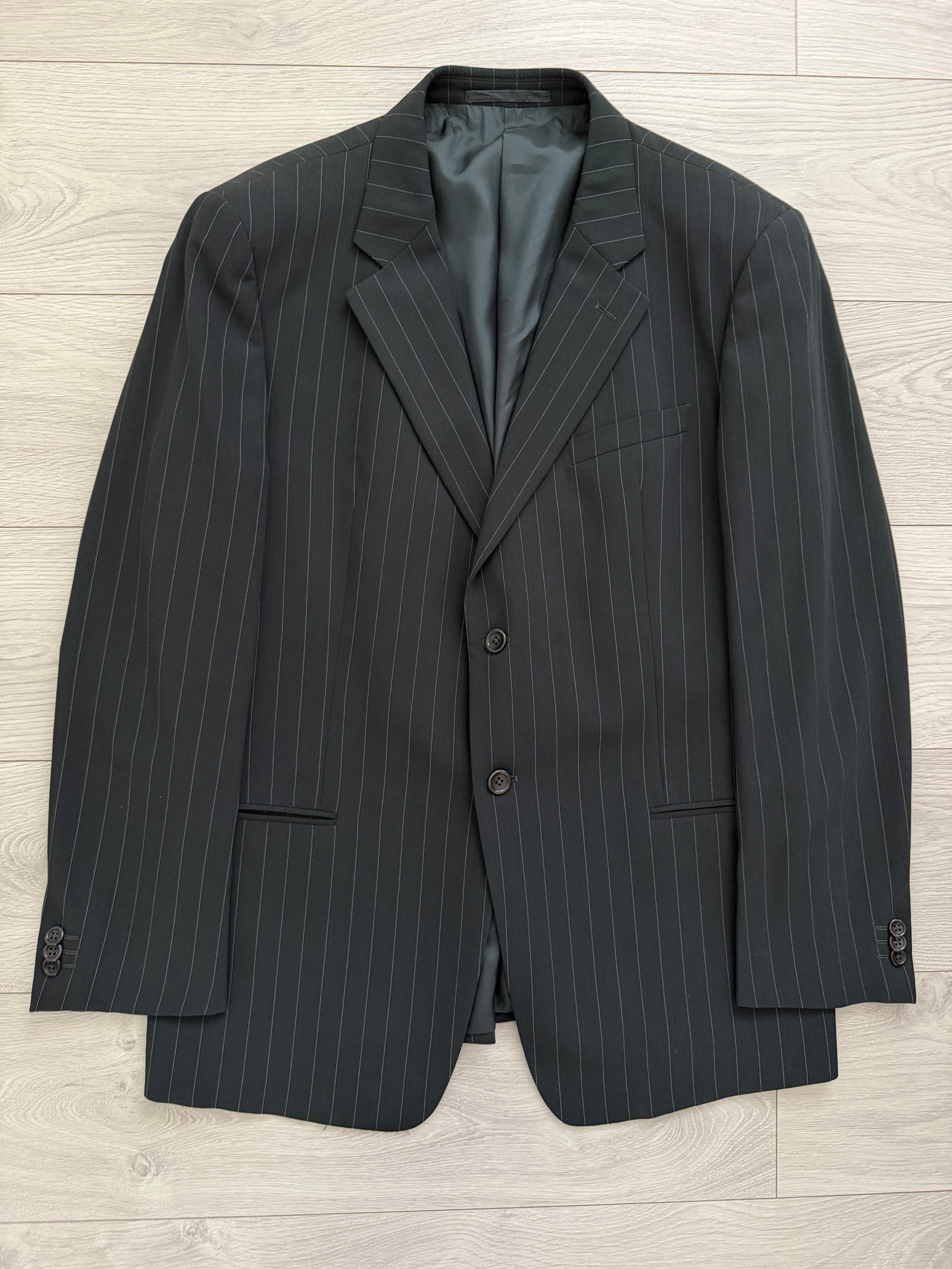 Armani 1990s 2B Draped Pinstriped Wool Suit Black - Size XXL Jacket / 38" Waist