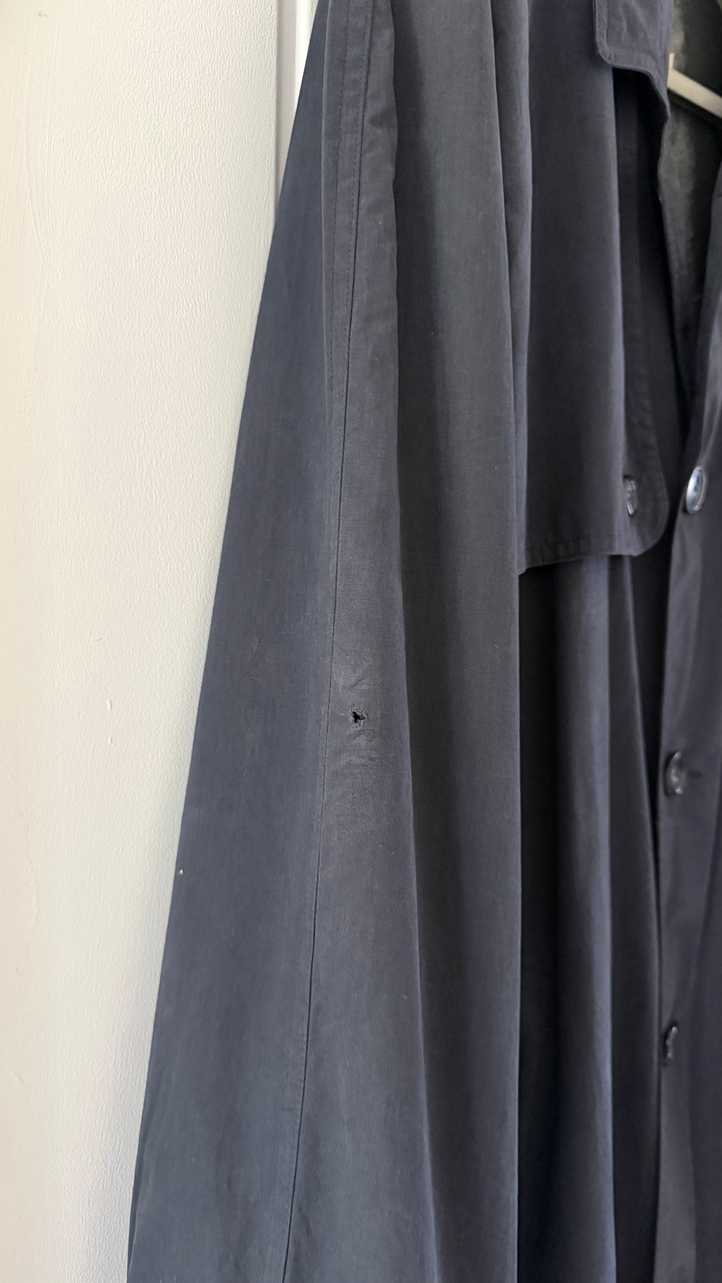 Giorgio Armani 1980s Oversized Cotton Nylon Long Trench Coat Navy Blue - Size XL