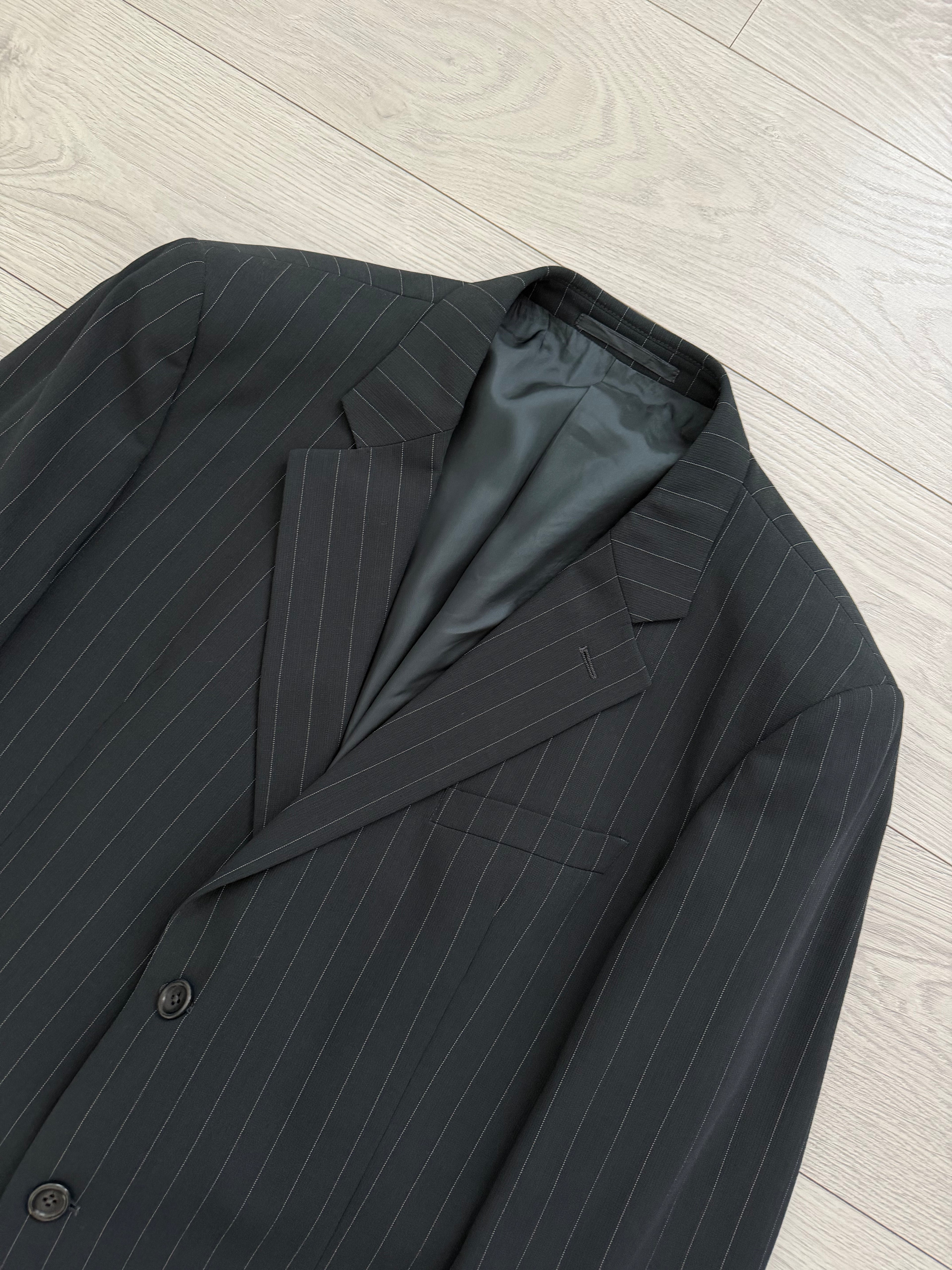 Armani 1990s 2B Draped Pinstriped Wool Suit Black - Size XXL Jacket / 38" Waist