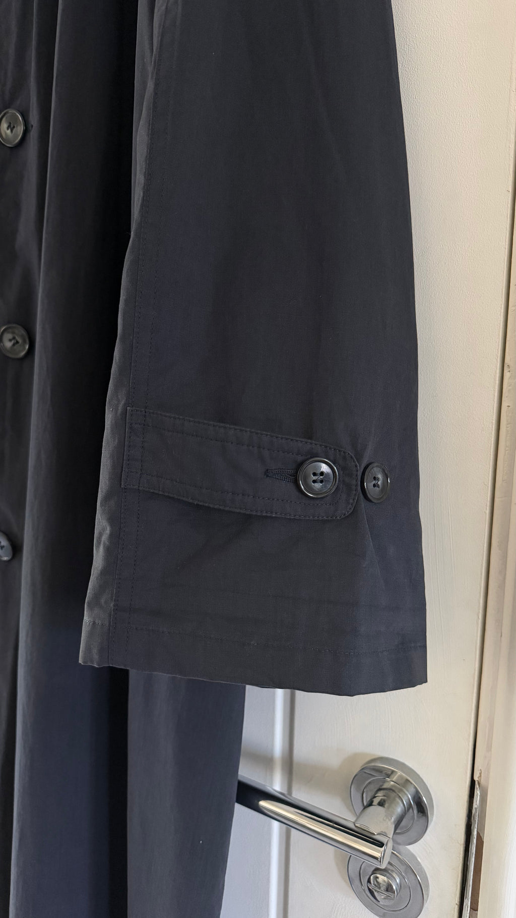 Giorgio Armani 1980s Oversized Cotton Nylon Long Trench Coat Navy Blue - Size XL