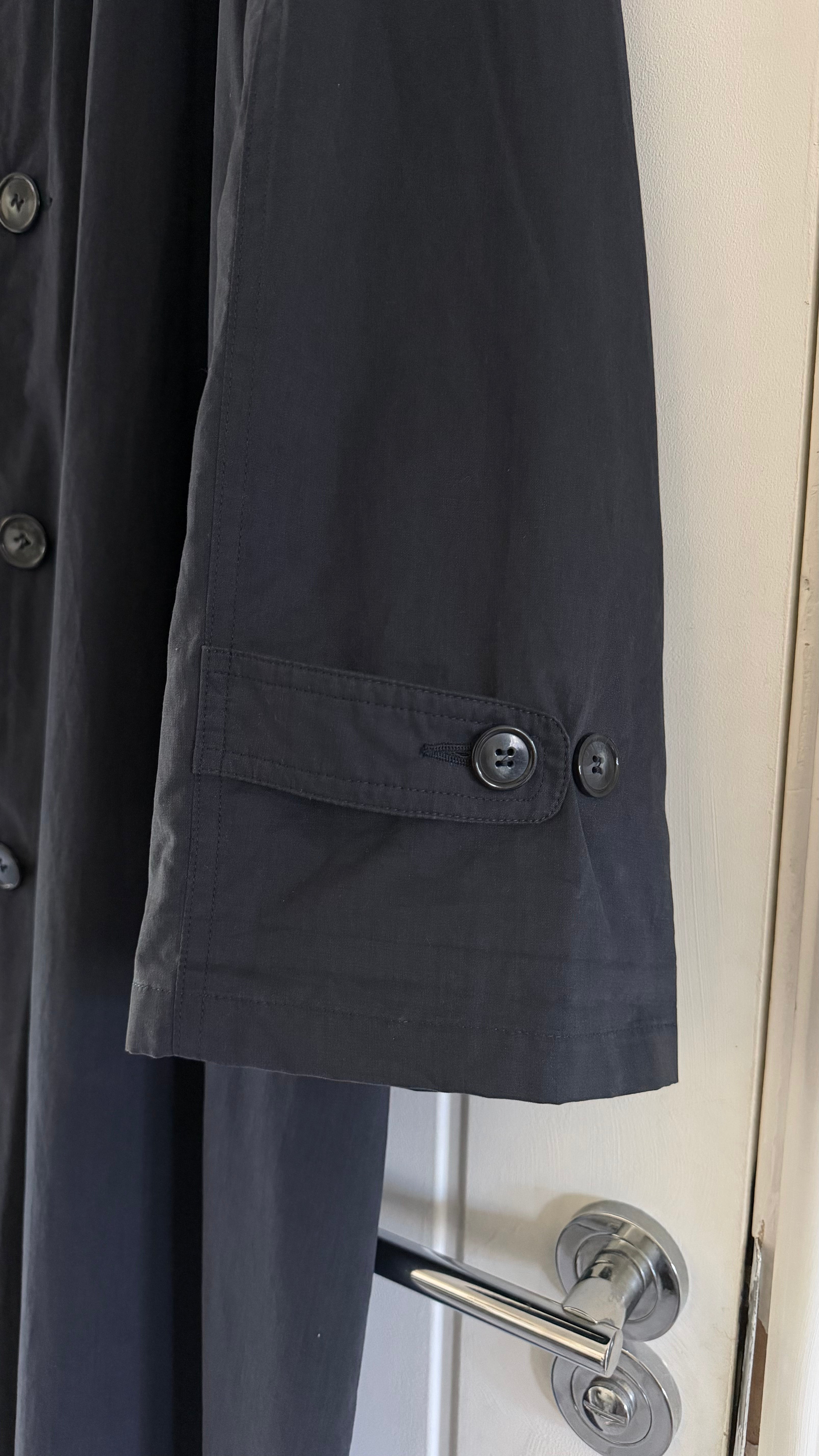 Giorgio Armani 1980s Oversized Cotton Nylon Long Trench Coat Navy Blue - Size XL