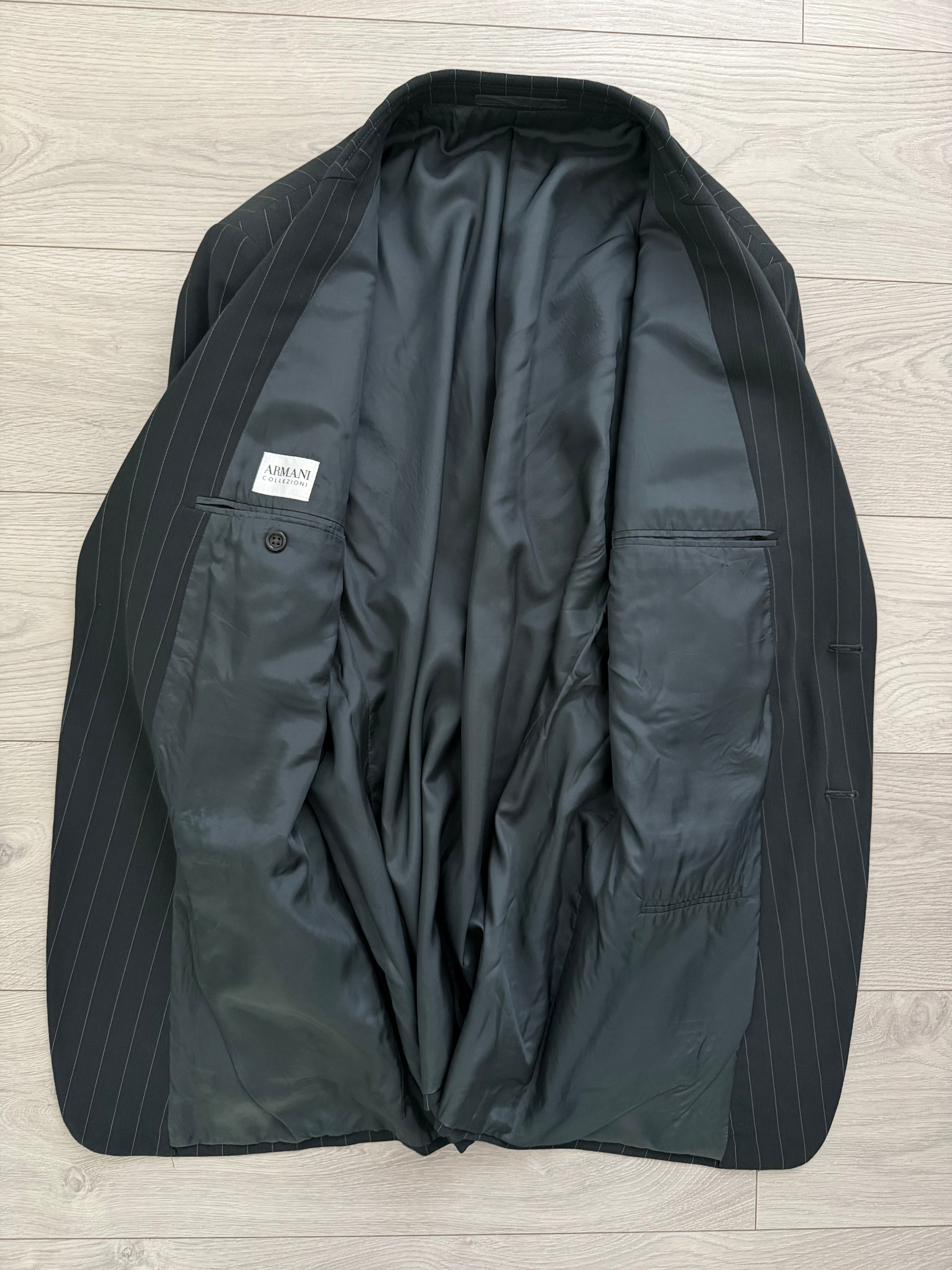 Armani 1990s 2B Draped Pinstriped Wool Suit Black - Size XXL Jacket / 38" Waist