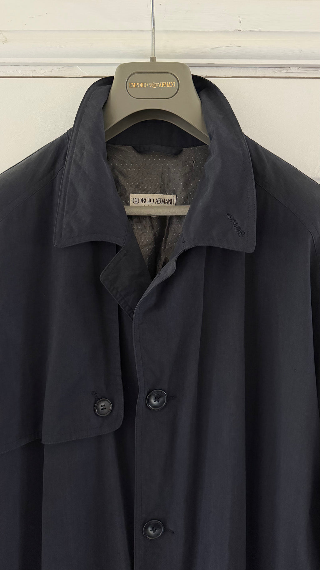 Giorgio Armani 1980s Oversized Cotton Nylon Long Trench Coat Navy Blue - Size XL
