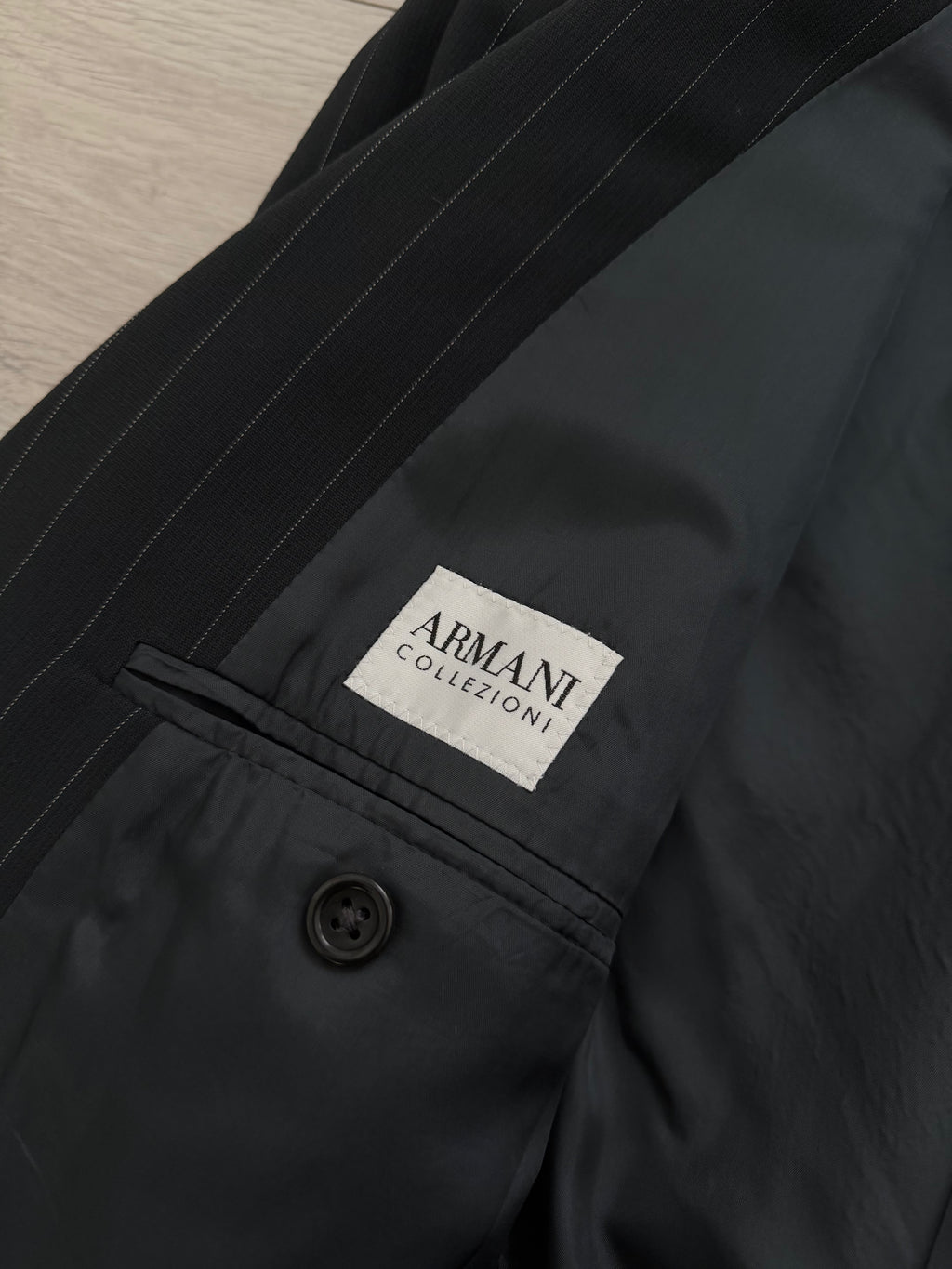 Armani 1990s 2B Draped Pinstriped Wool Suit Black - Size XXL Jacket / 38" Waist