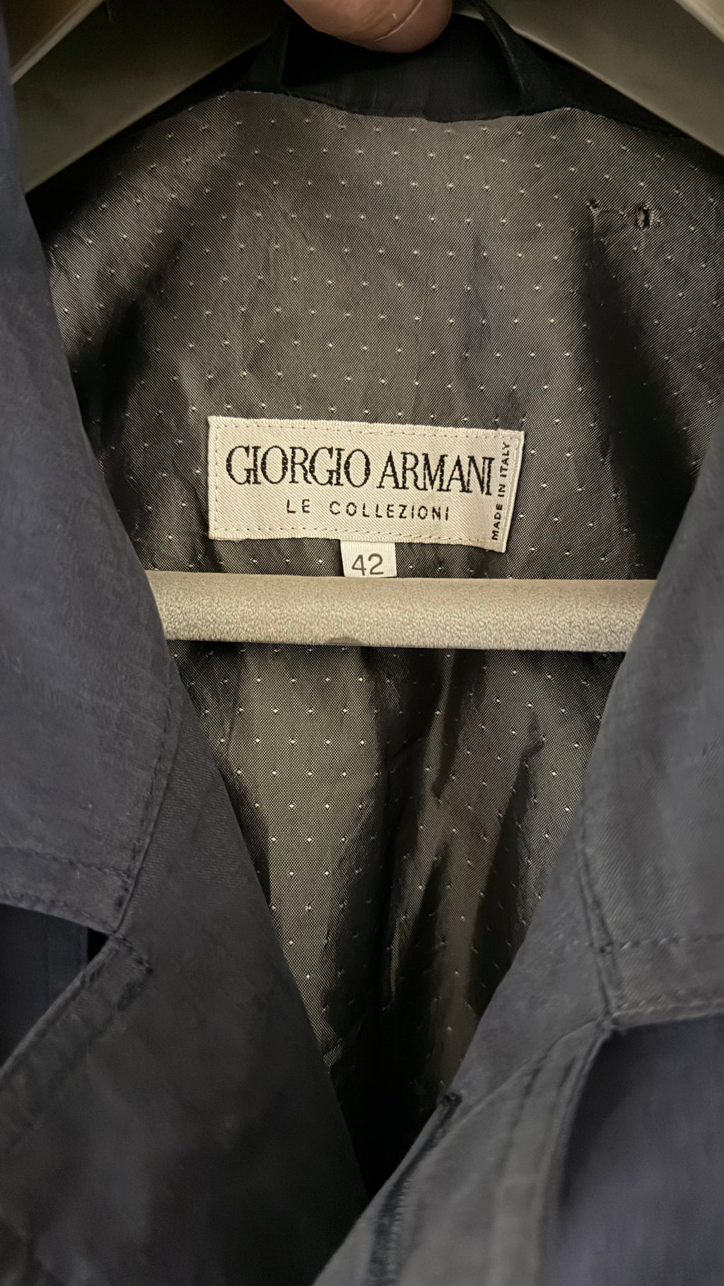 Giorgio Armani 1980s Oversized Cotton Nylon Long Trench Coat Navy Blue - Size XL