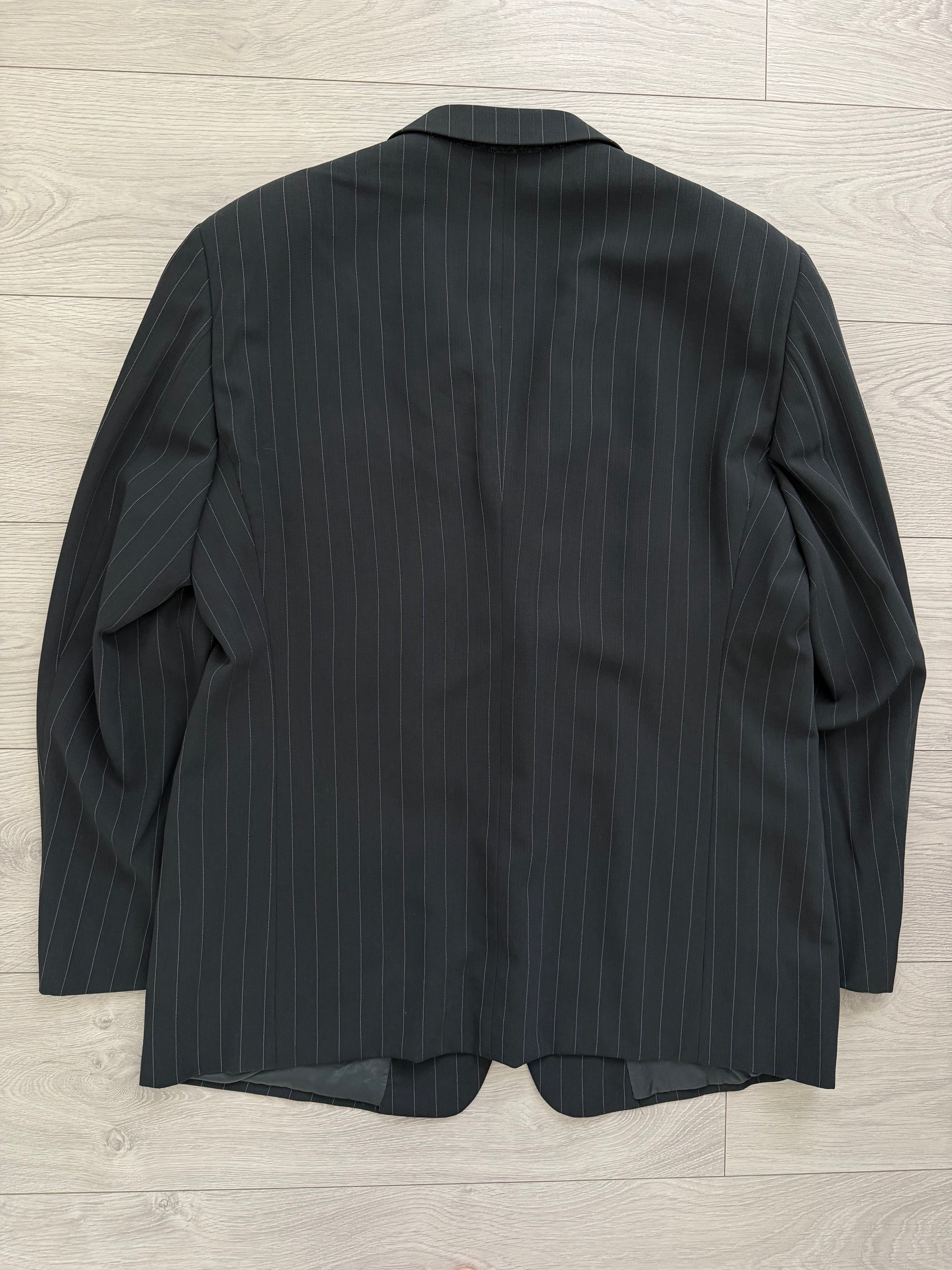 Armani 1990s 2B Draped Pinstriped Wool Suit Black - Size XXL Jacket / 38" Waist