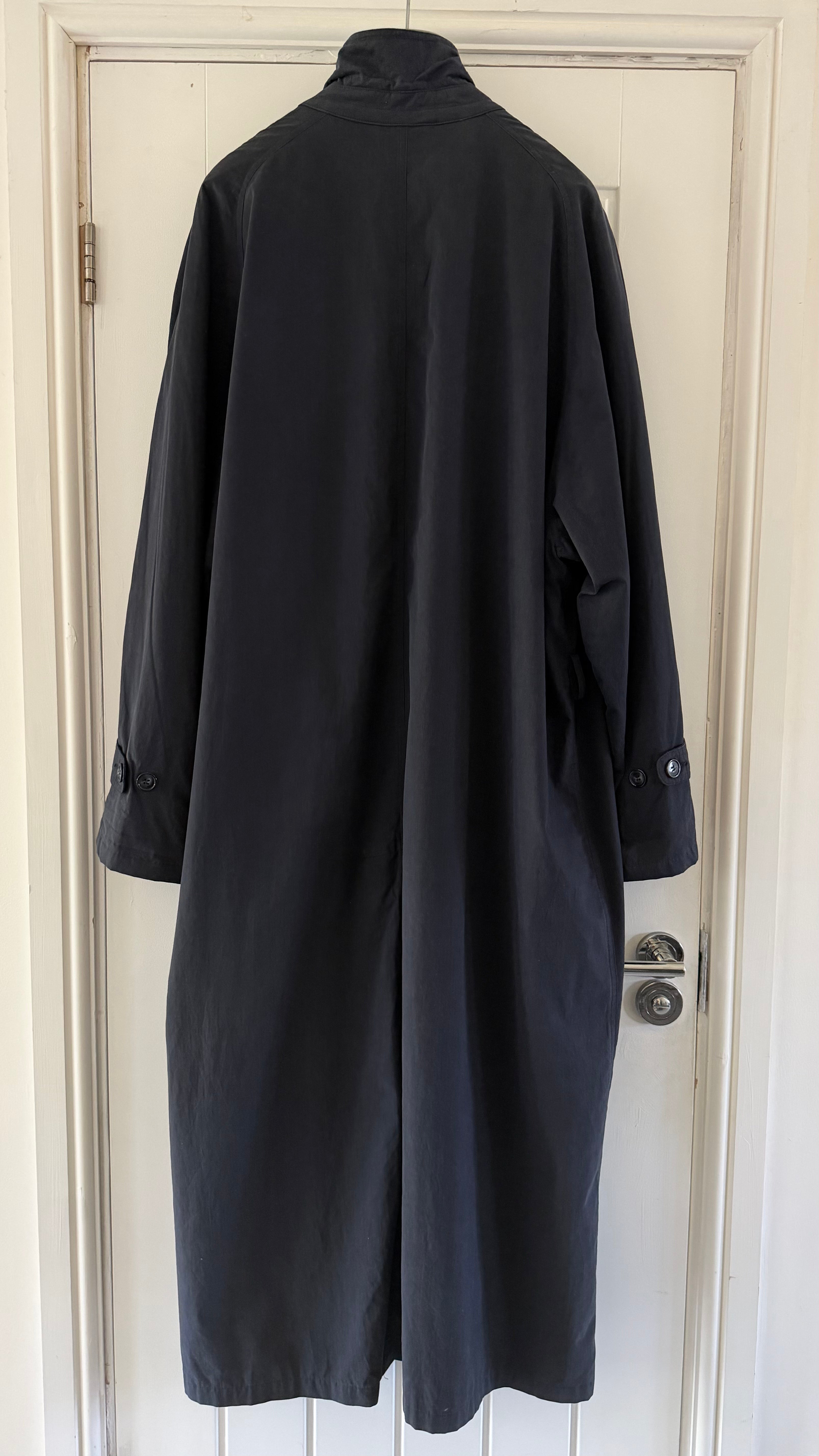 Giorgio Armani 1980s Oversized Cotton Nylon Long Trench Coat Navy Blue - Size XL
