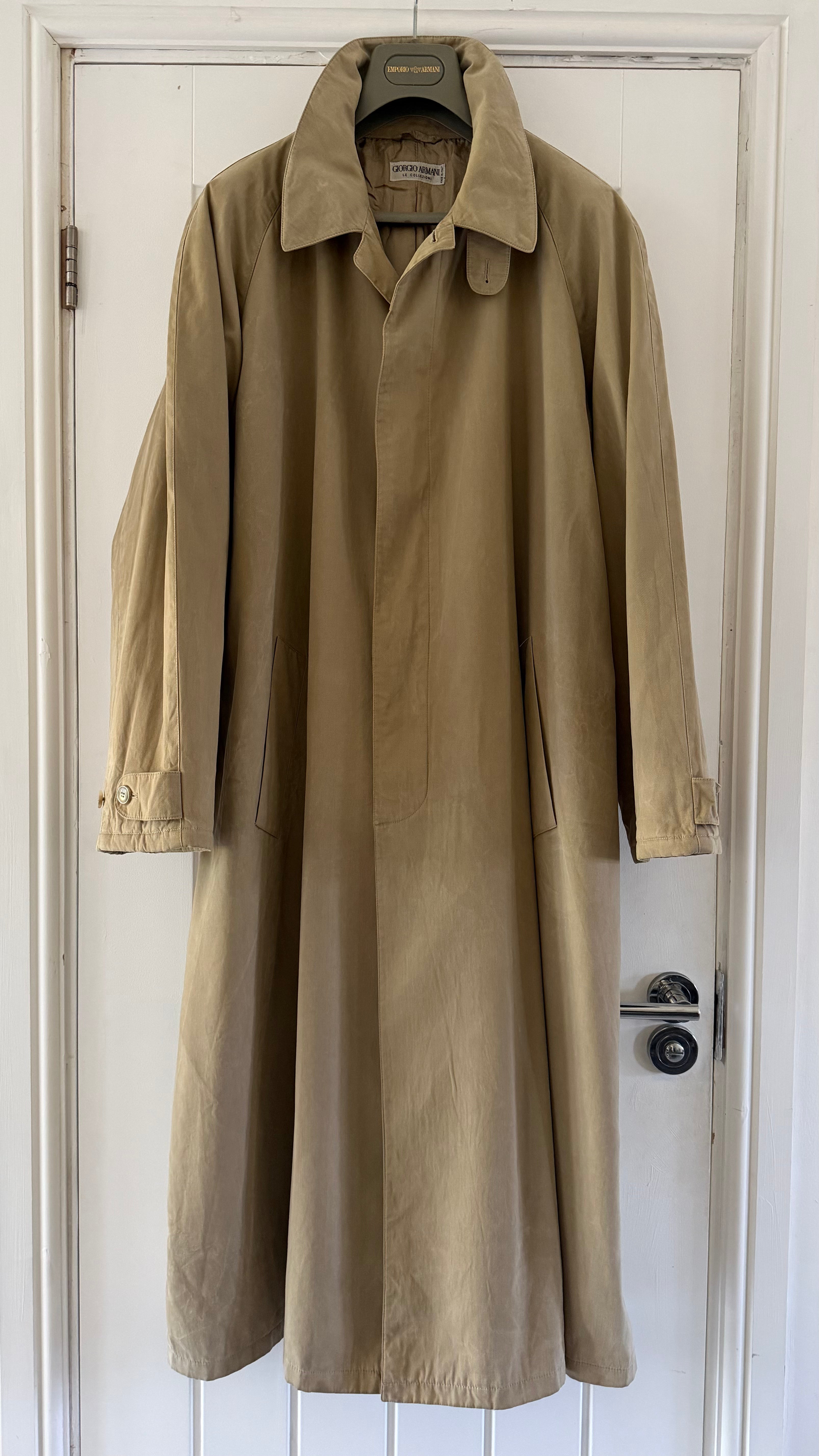 Giorgio Armani 1980s Taupe Beige Padded Cotton Balmacaan Overcoat - Size XL