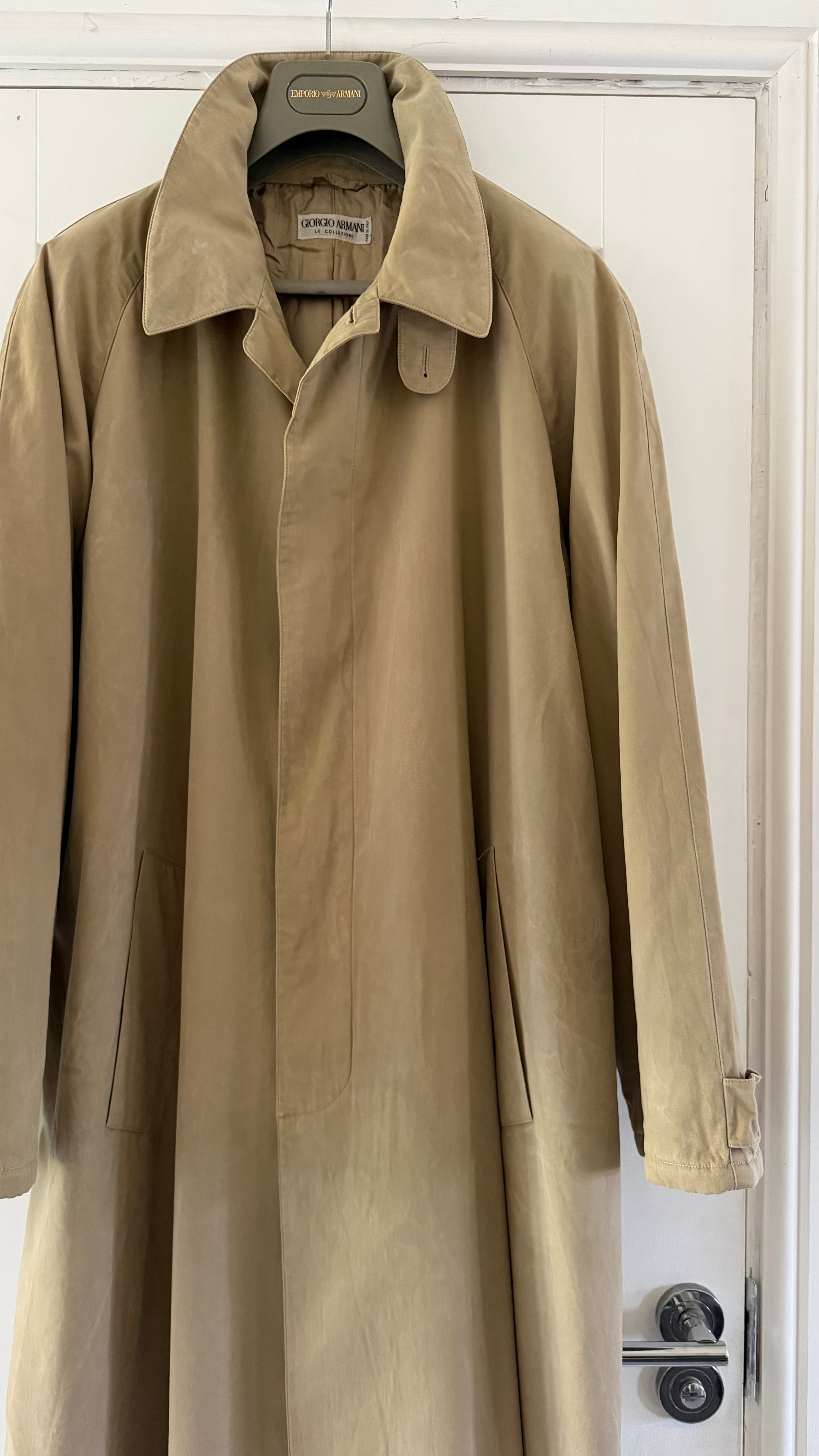 Giorgio Armani 1980s Taupe Beige Padded Cotton Balmacaan Overcoat - Size XL