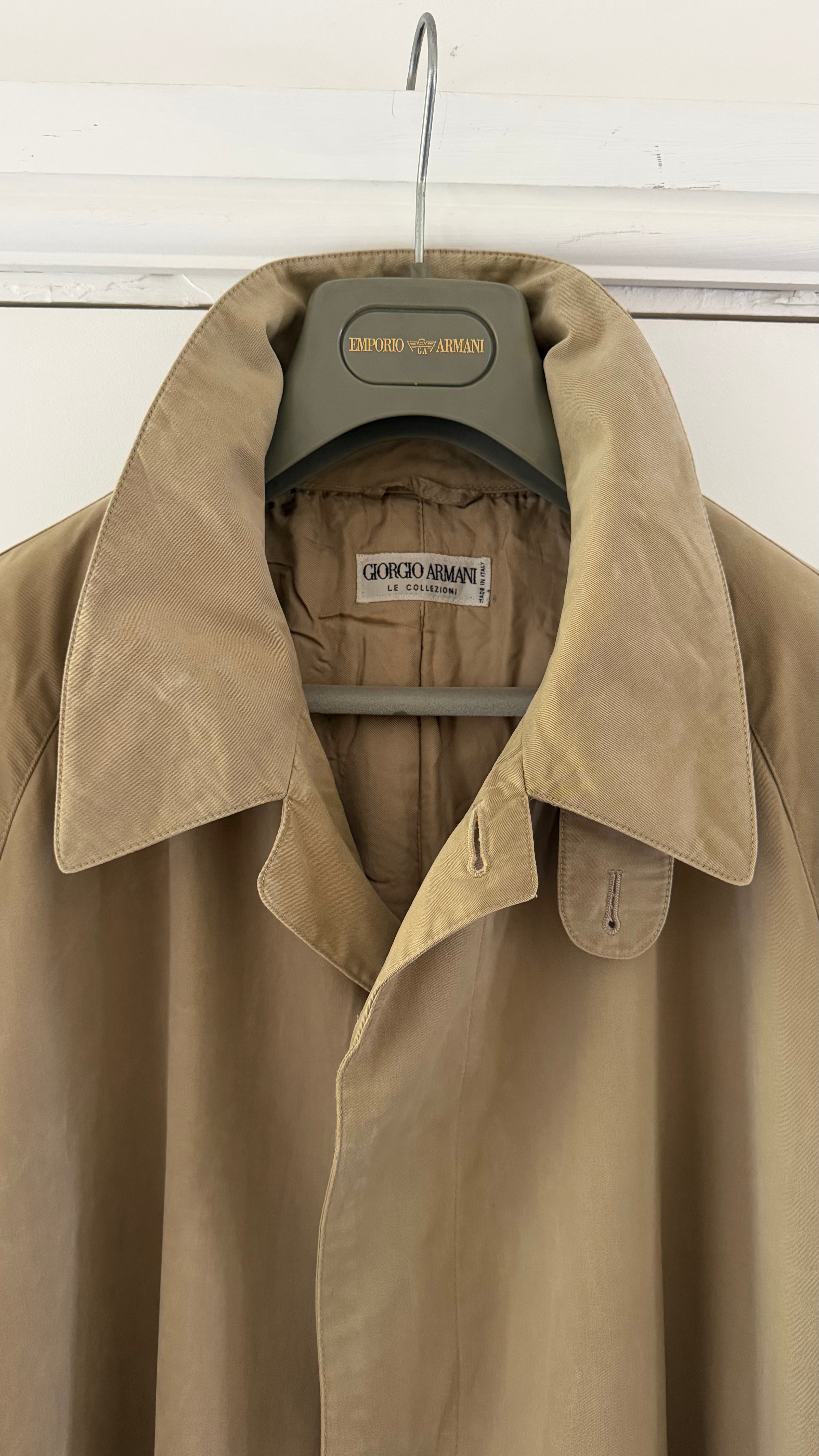 Giorgio Armani 1980s Taupe Beige Padded Cotton Balmacaan Overcoat - Size XL