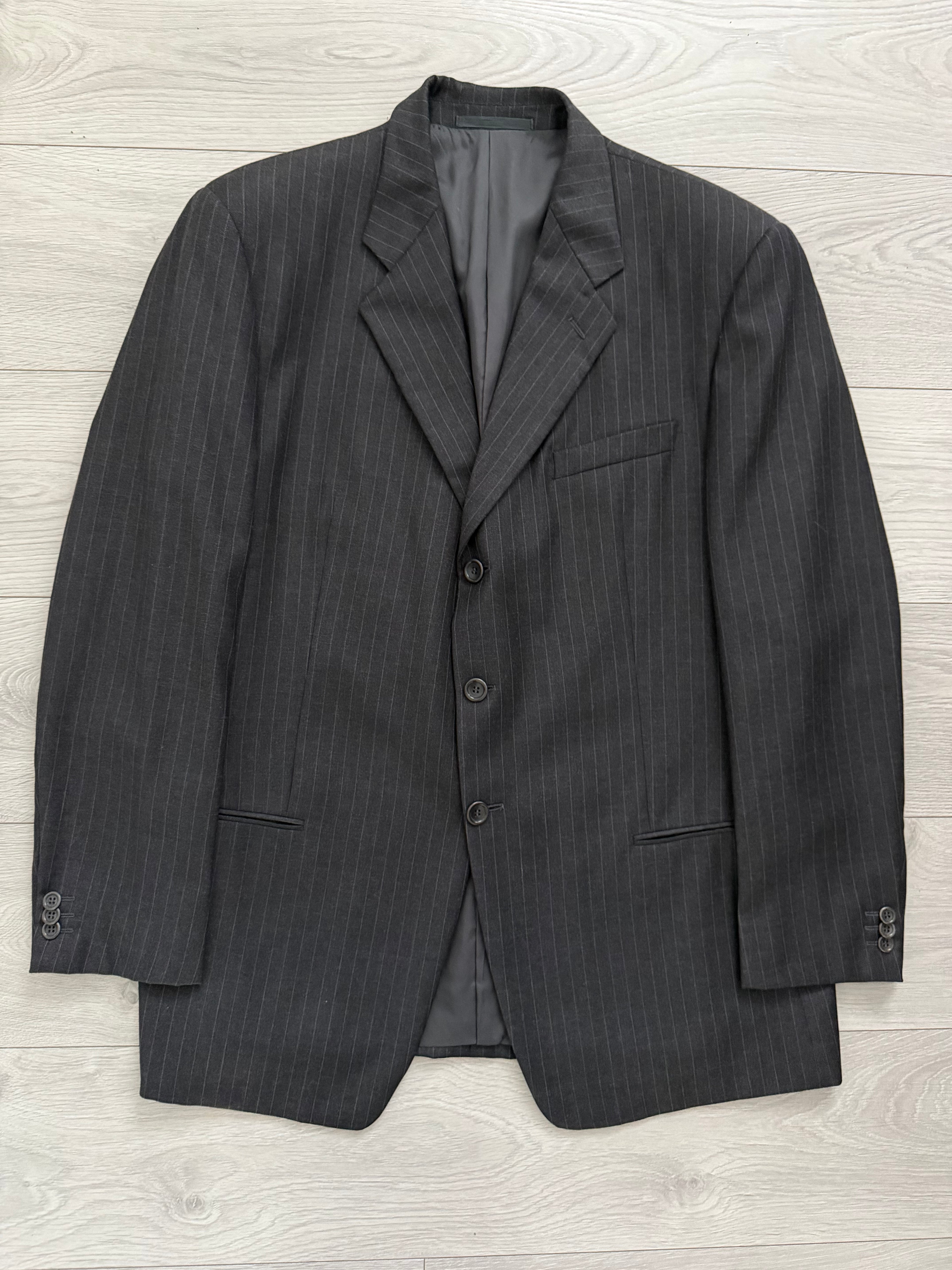 Armani 1990s 3B Pinstriped Wool Suit Charcoal Grey - Size XXL Jacket / 40" Waist