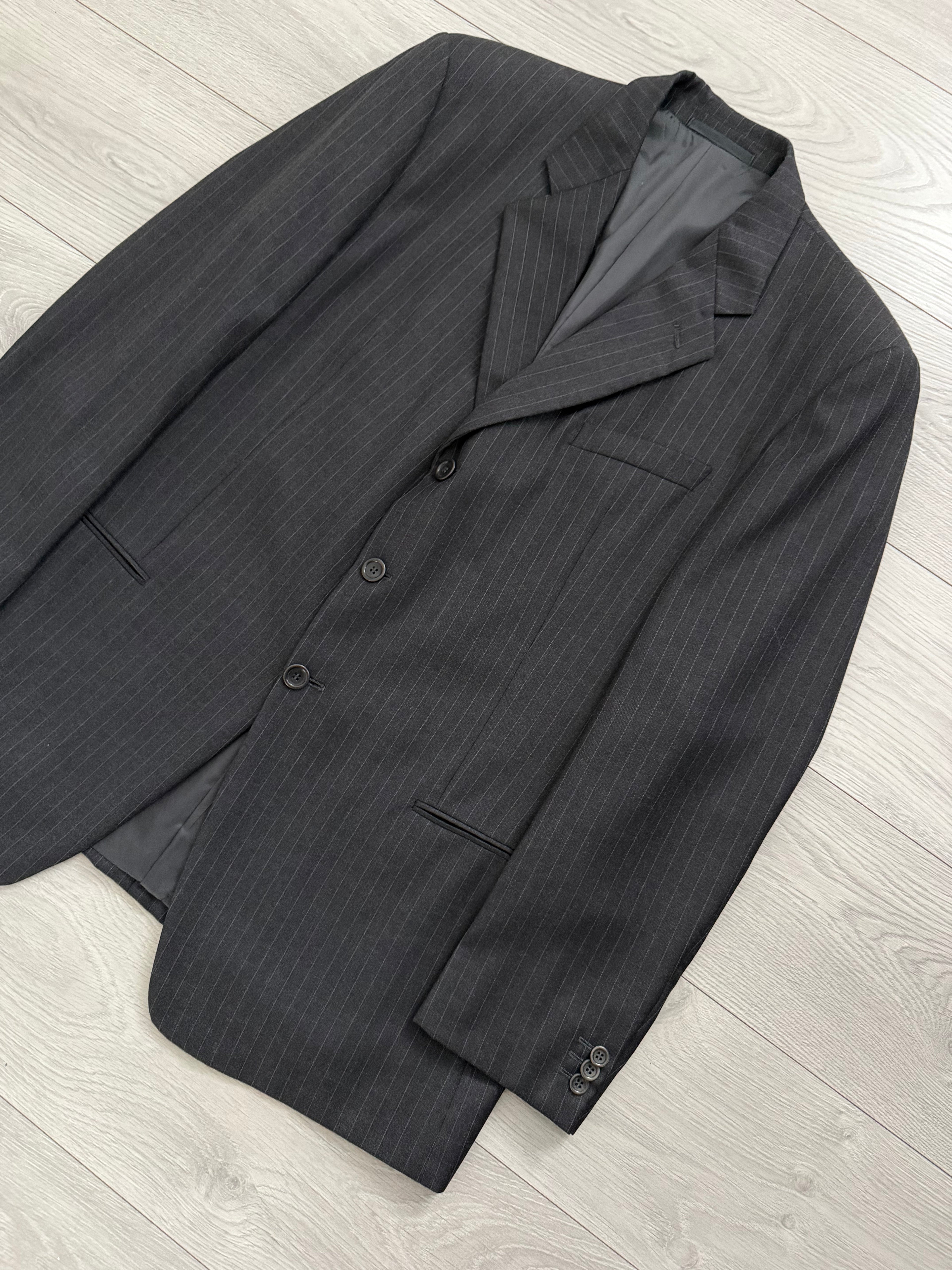 Armani 1990s 3B Pinstriped Wool Suit Charcoal Grey - Size XXL Jacket / 40" Waist