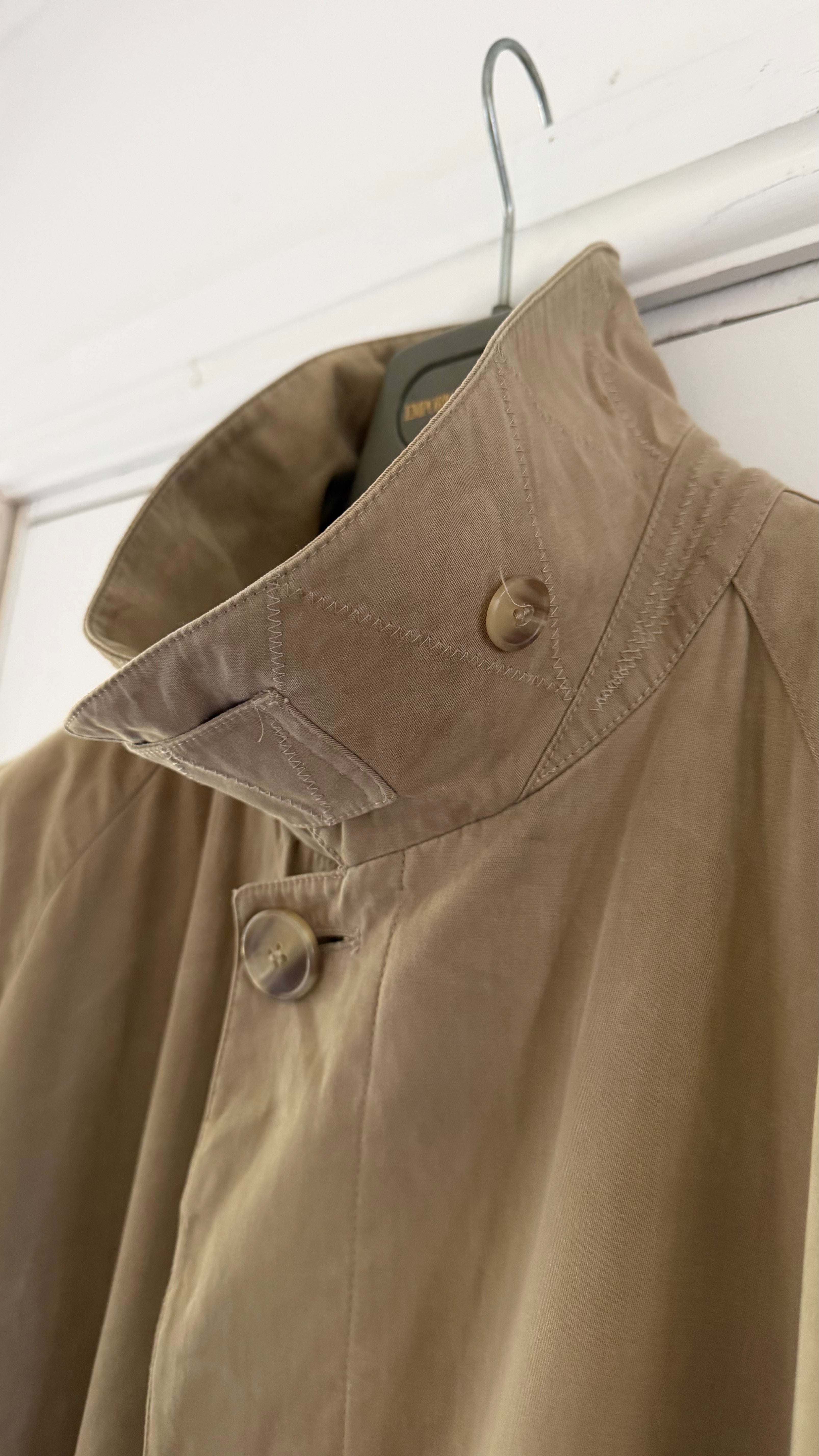 Giorgio Armani 1980s Taupe Beige Padded Cotton Balmacaan Overcoat - Size XL