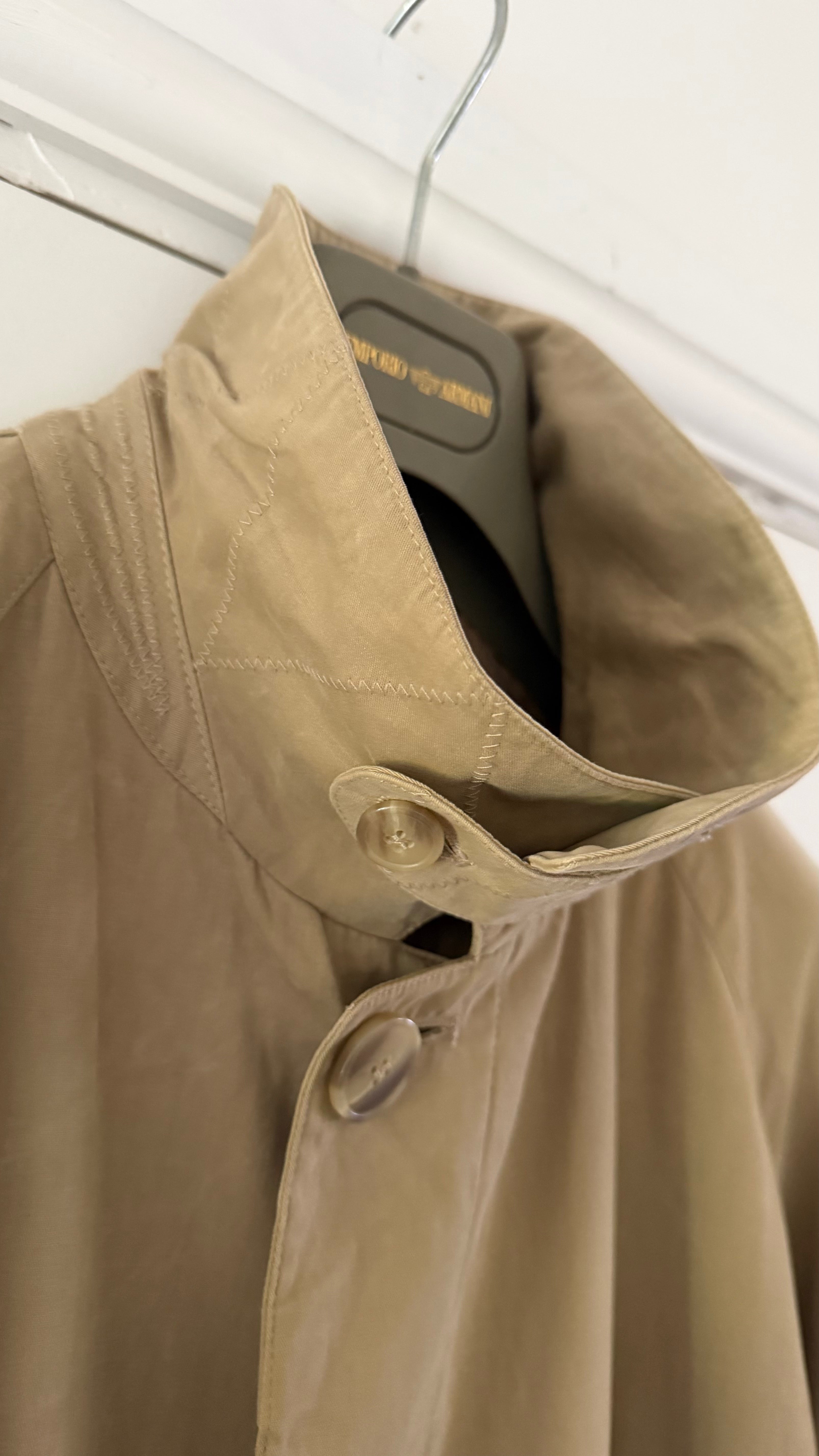 Giorgio Armani 1980s Taupe Beige Padded Cotton Balmacaan Overcoat - Size XL