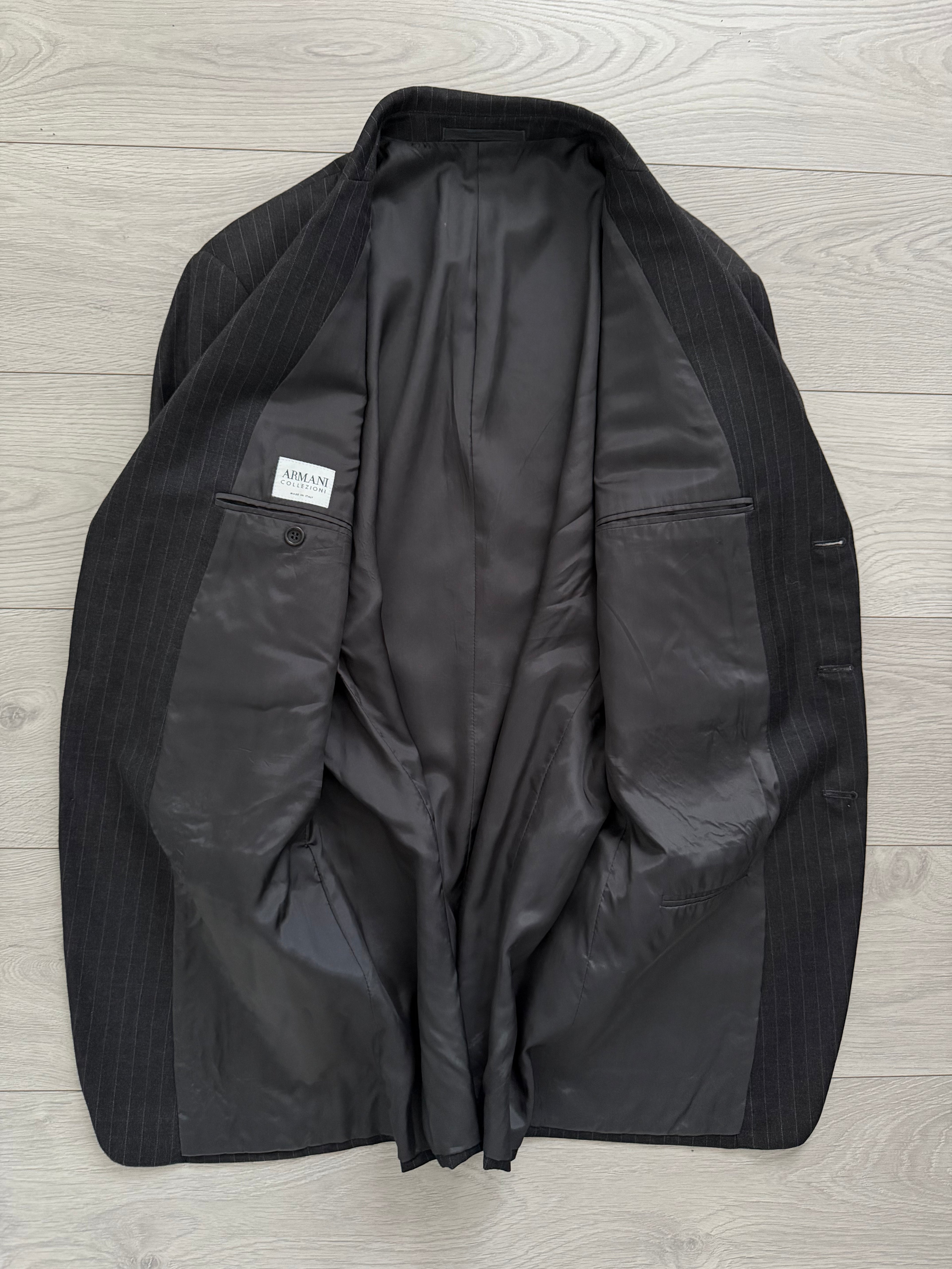 Armani 1990s 3B Pinstriped Wool Suit Charcoal Grey - Size XXL Jacket / 40" Waist