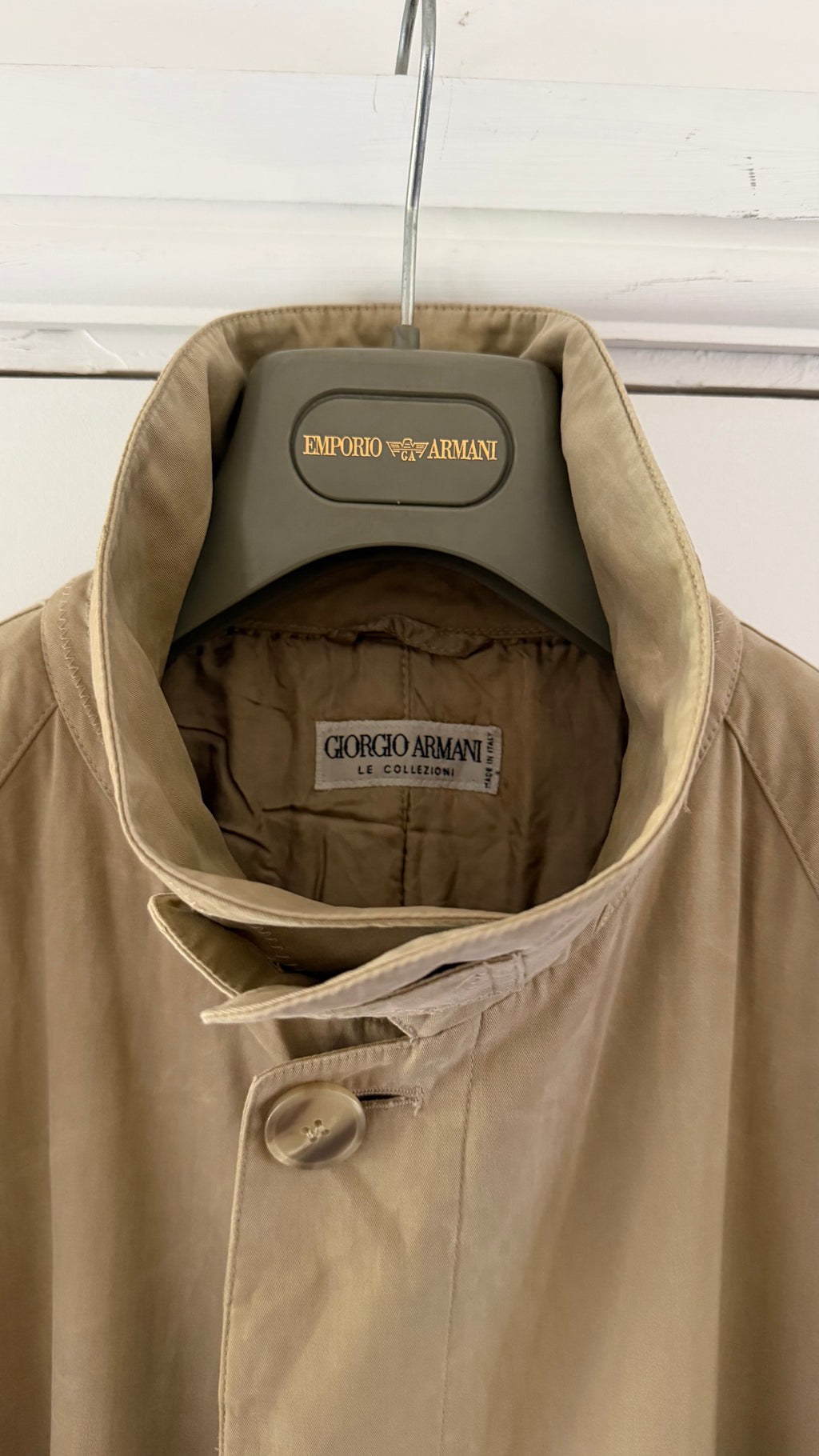 Giorgio Armani 1980s Taupe Beige Padded Cotton Balmacaan Overcoat - Size XL