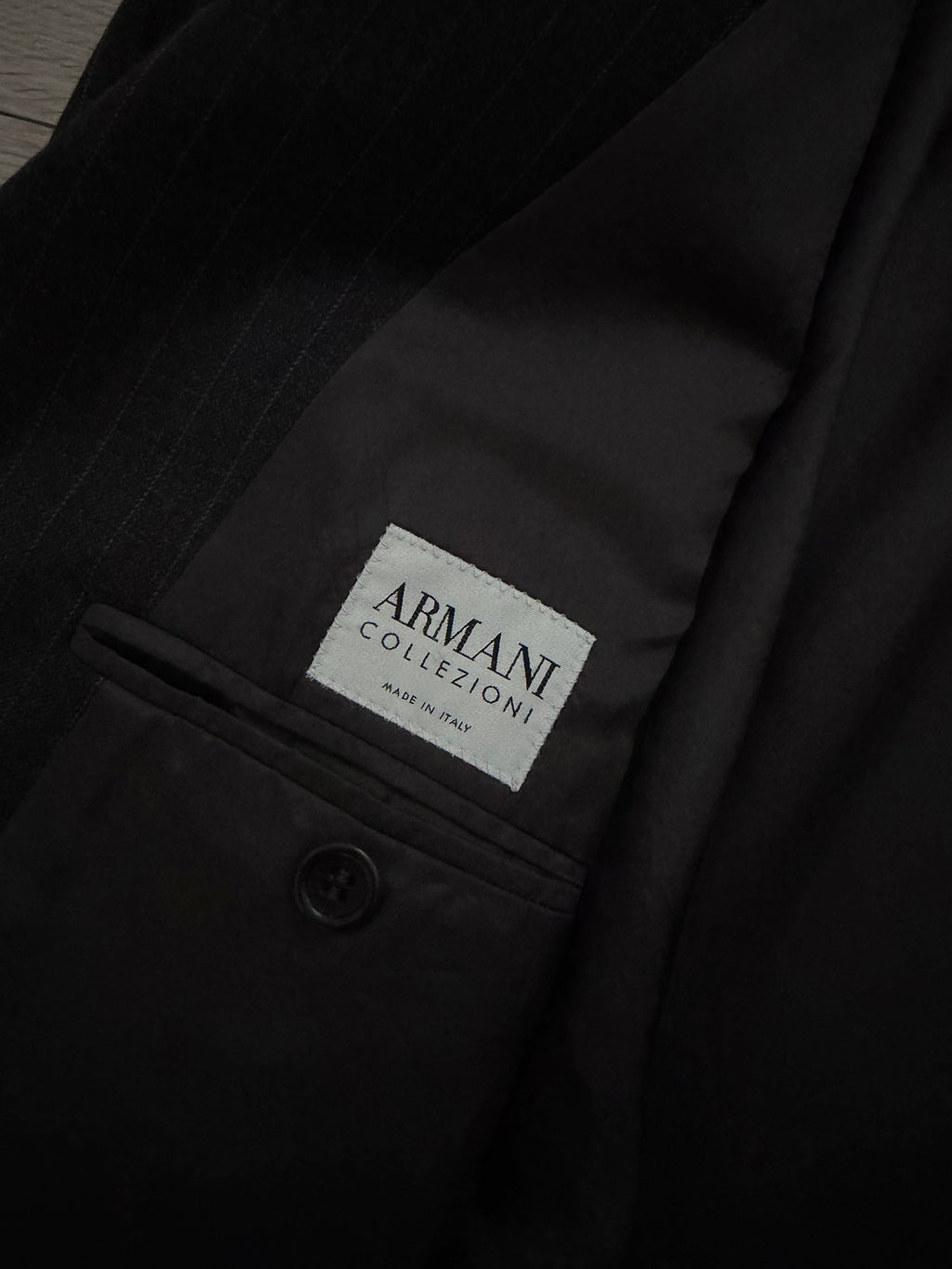 Armani 1990s 3B Pinstriped Wool Suit Charcoal Grey - Size XXL Jacket / 40" Waist