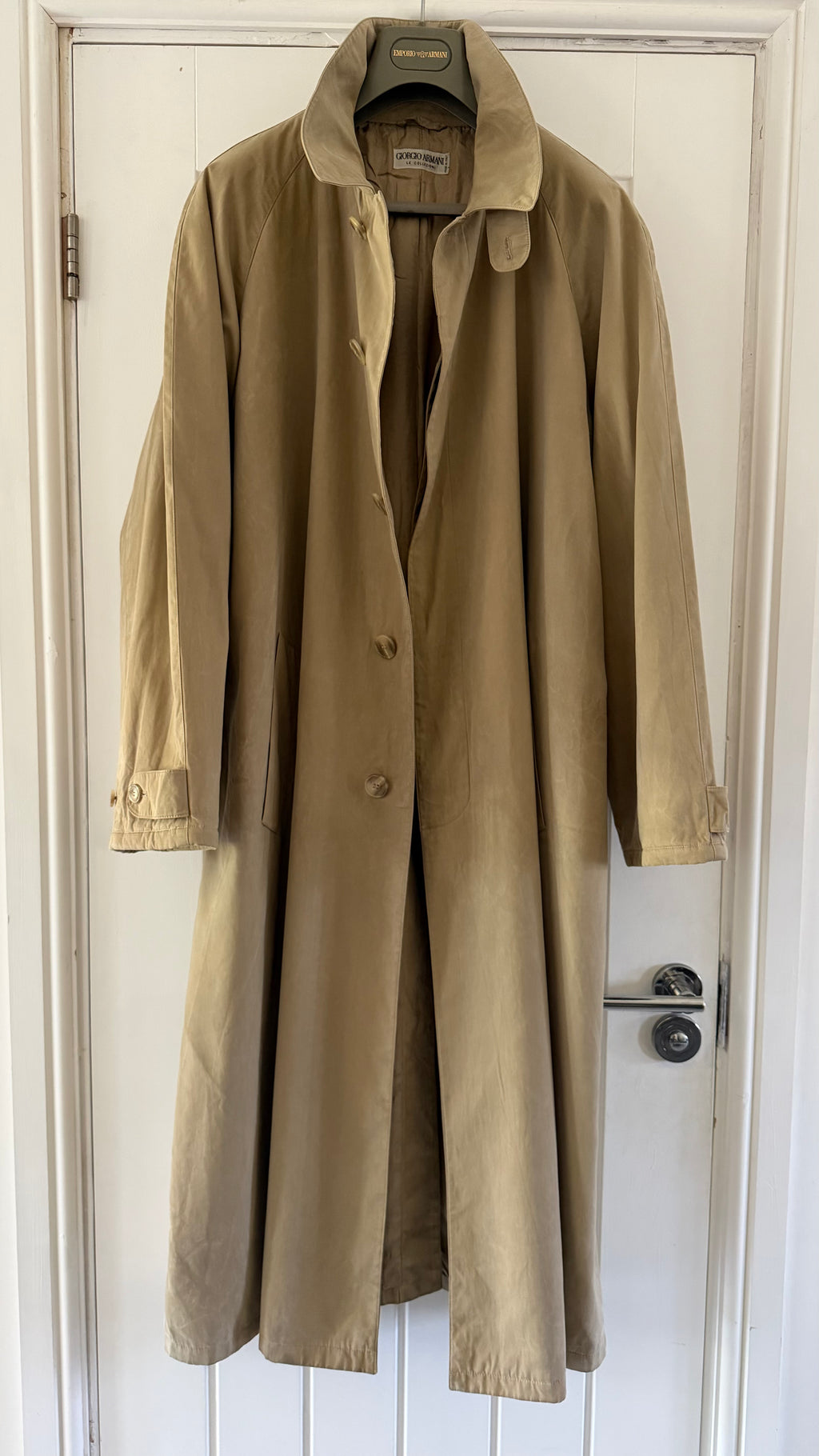 Giorgio Armani 1980s Taupe Beige Padded Cotton Balmacaan Overcoat - Size XL