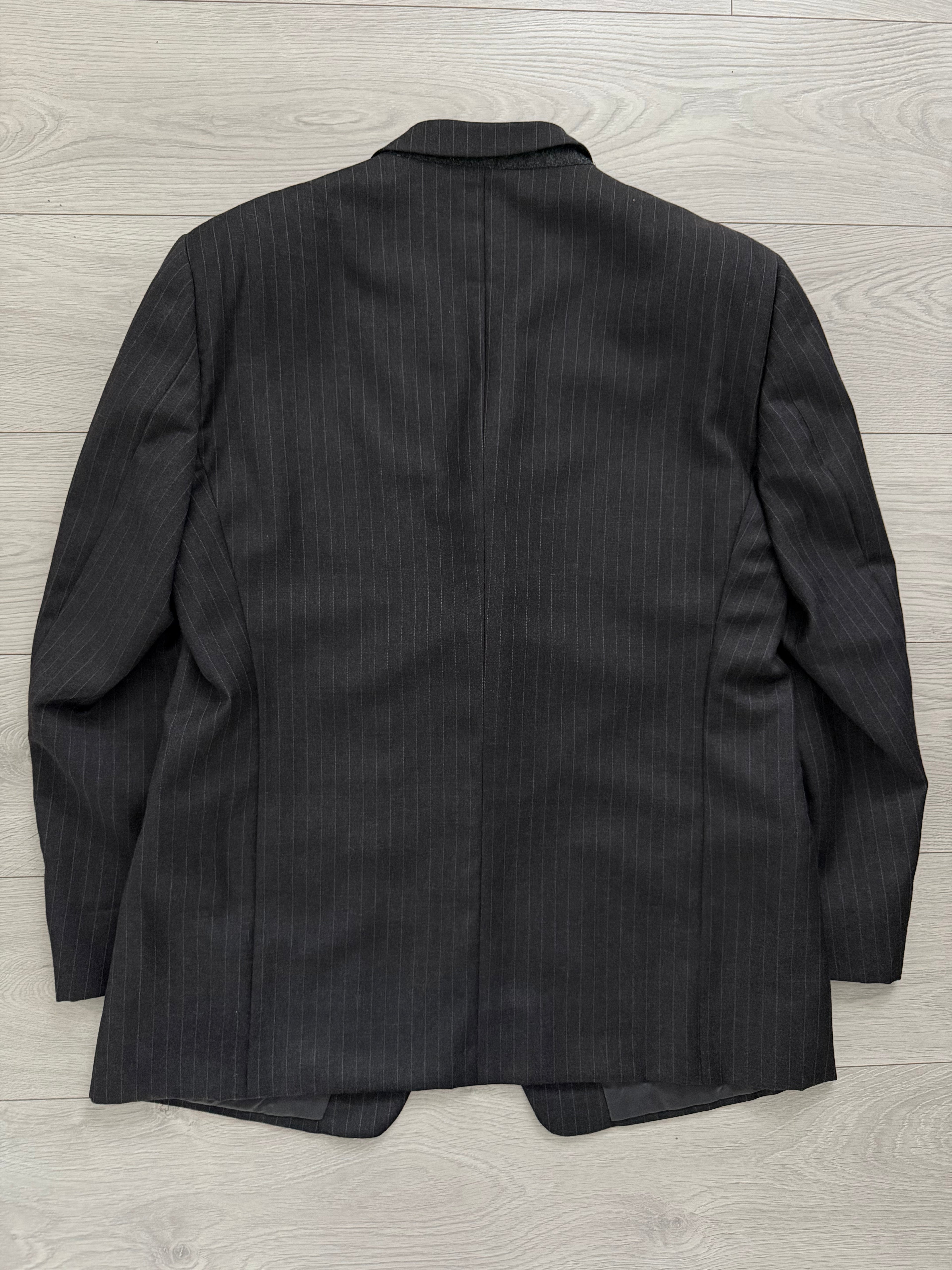 Armani 1990s 3B Pinstriped Wool Suit Charcoal Grey - Size XXL Jacket / 40" Waist