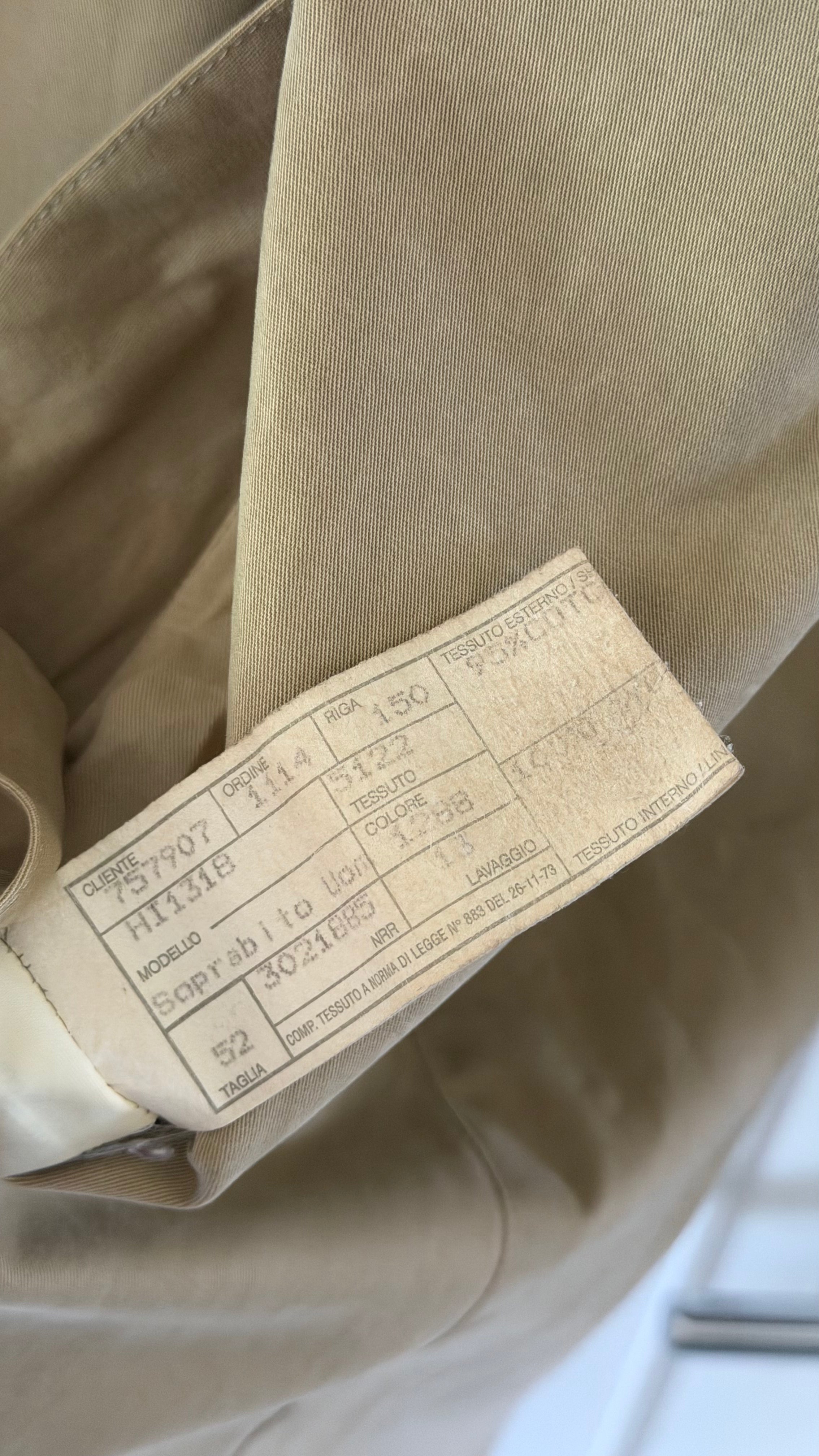 Giorgio Armani 1980s Taupe Beige Padded Cotton Balmacaan Overcoat - Size XL