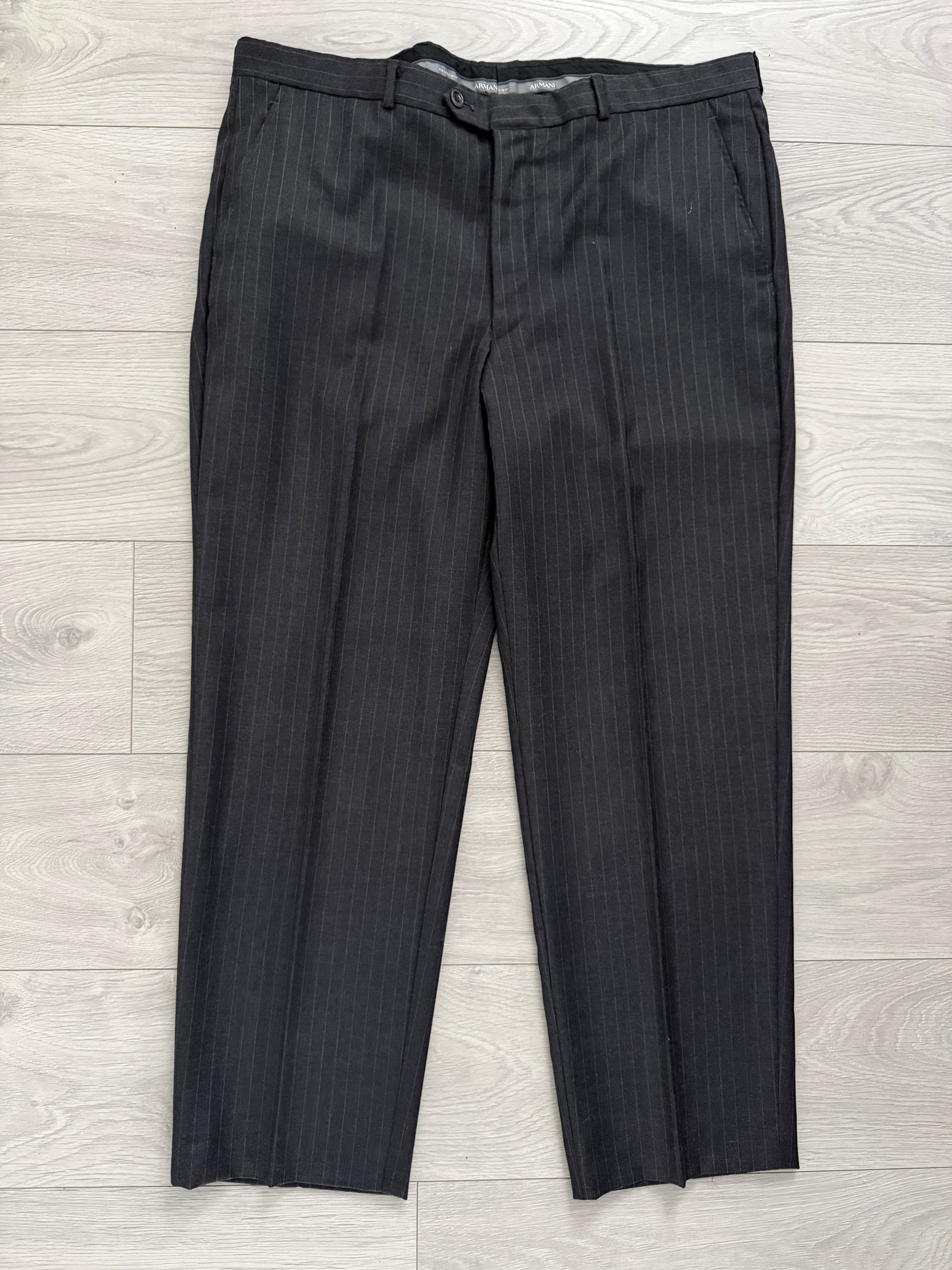 Armani 1990s 3B Pinstriped Wool Suit Charcoal Grey - Size XXL Jacket / 40" Waist
