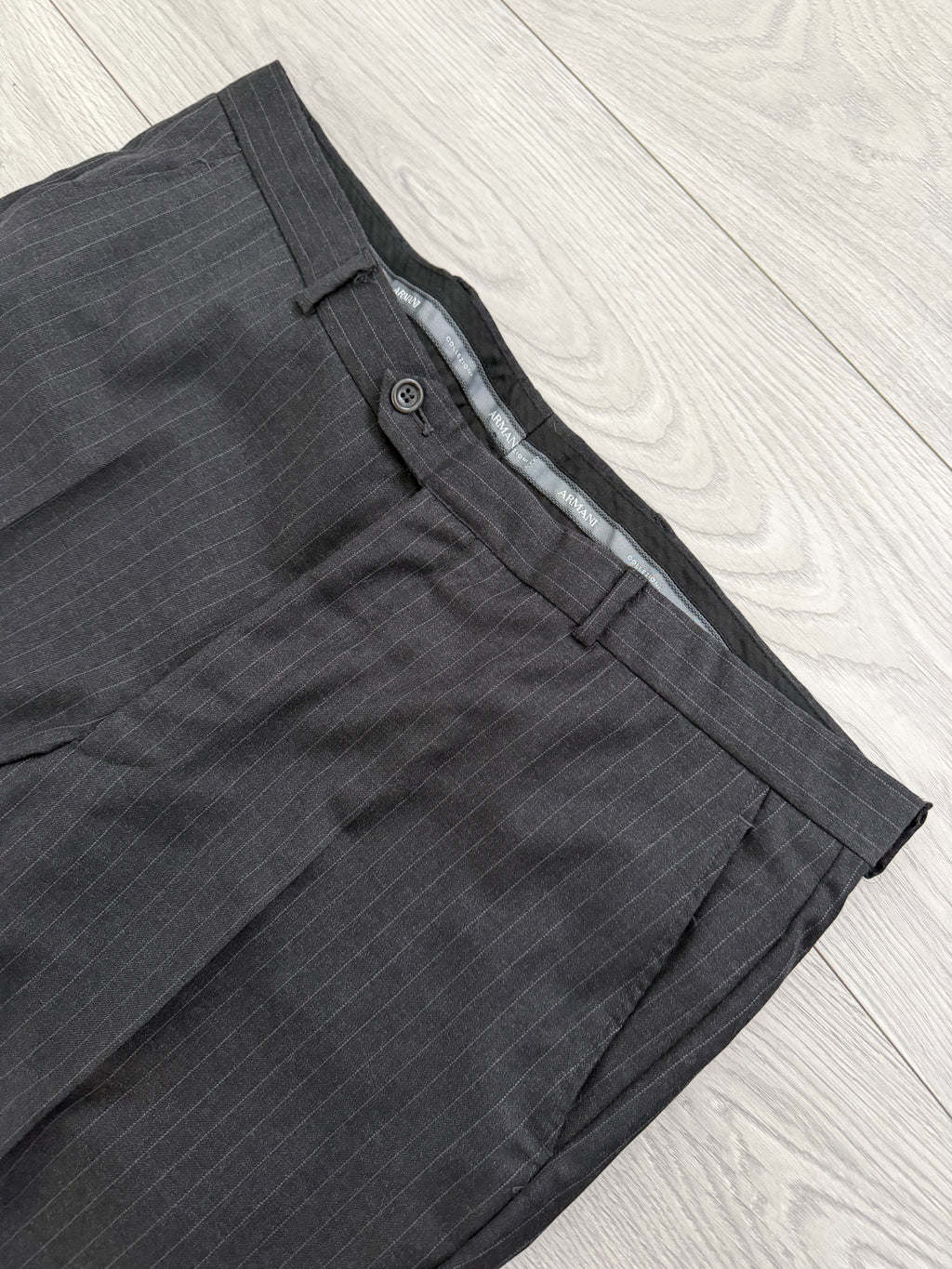 Armani 1990s 3B Pinstriped Wool Suit Charcoal Grey - Size XXL Jacket / 40" Waist