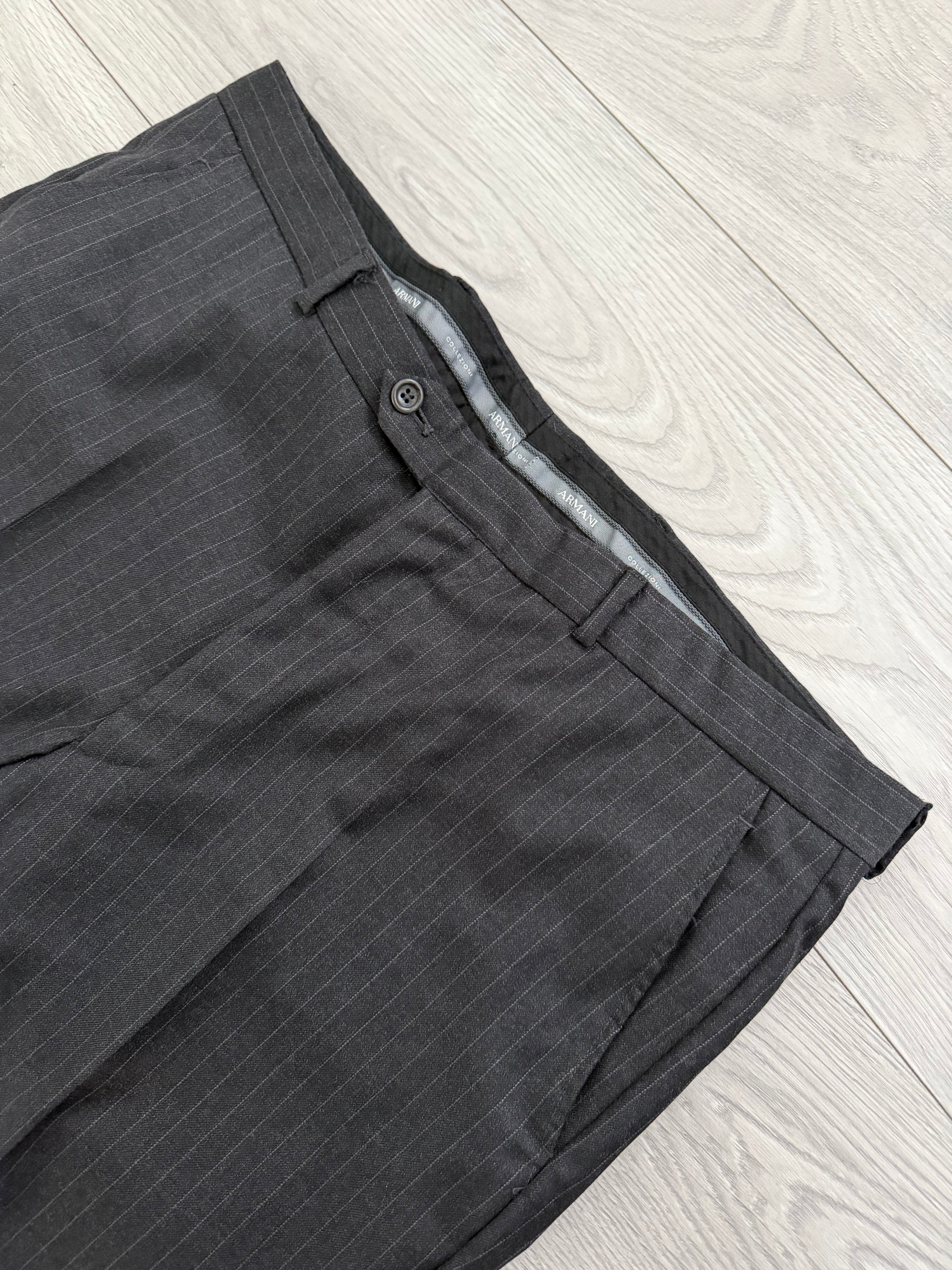 Armani 1990s 3B Pinstriped Wool Suit Charcoal Grey - Size XXL Jacket / 40" Waist