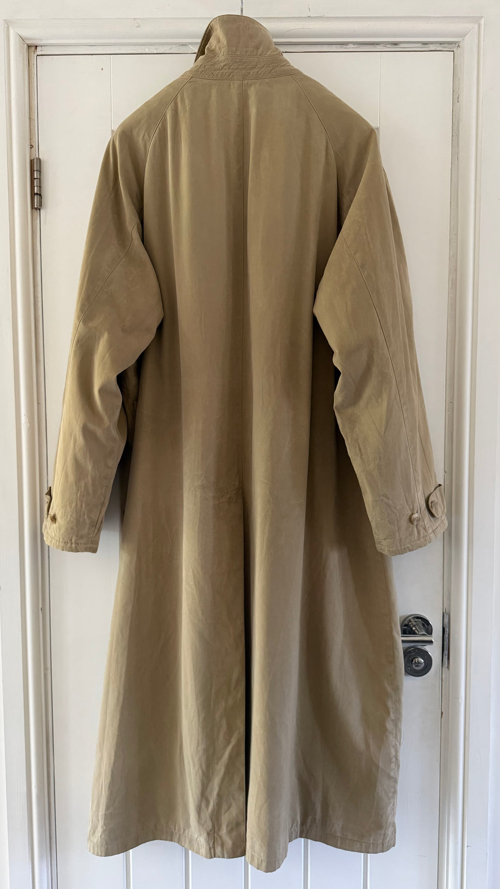 Giorgio Armani 1980s Taupe Beige Padded Cotton Balmacaan Overcoat - Size XL