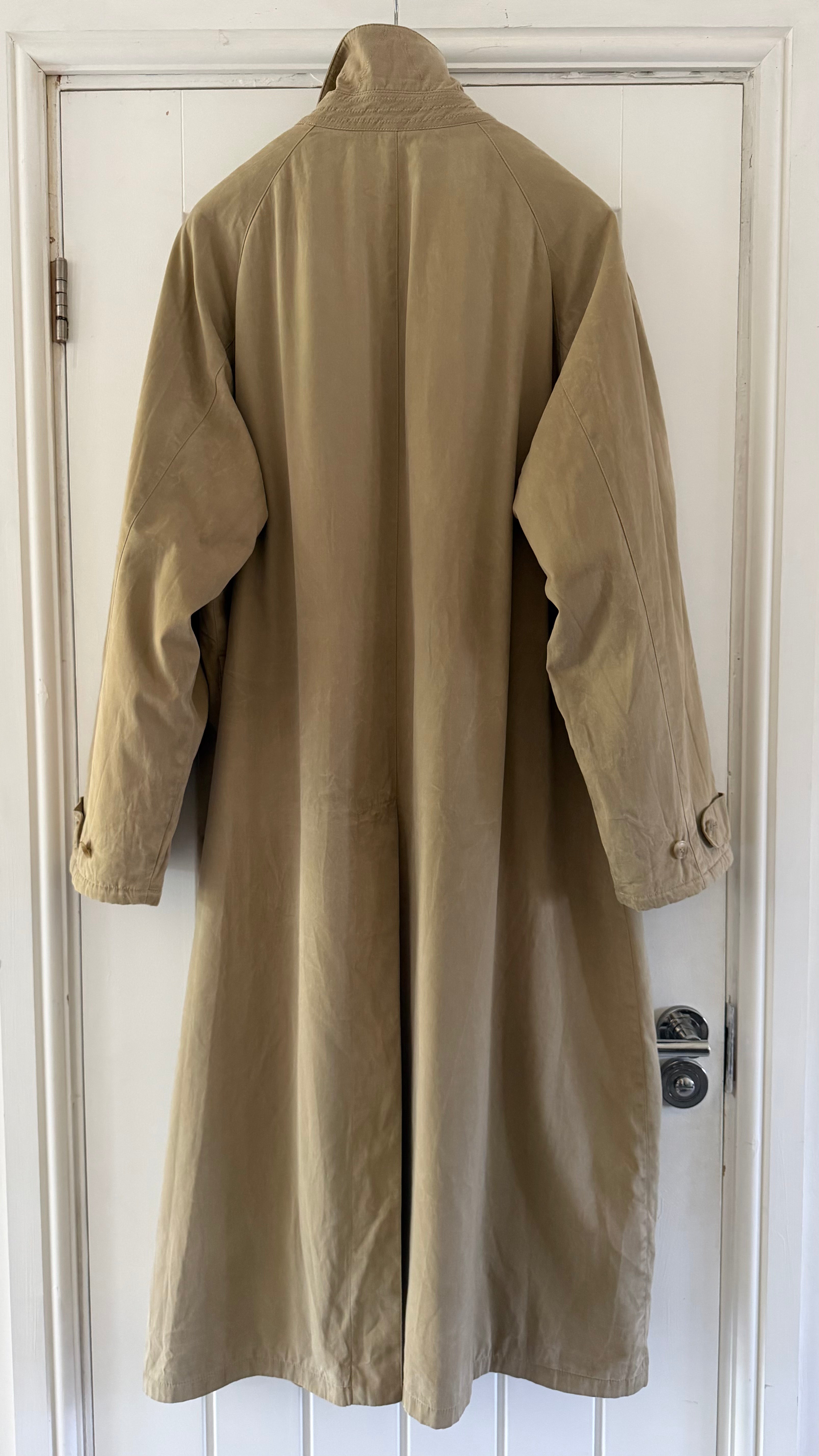 Giorgio Armani 1980s Taupe Beige Padded Cotton Balmacaan Overcoat - Size XL