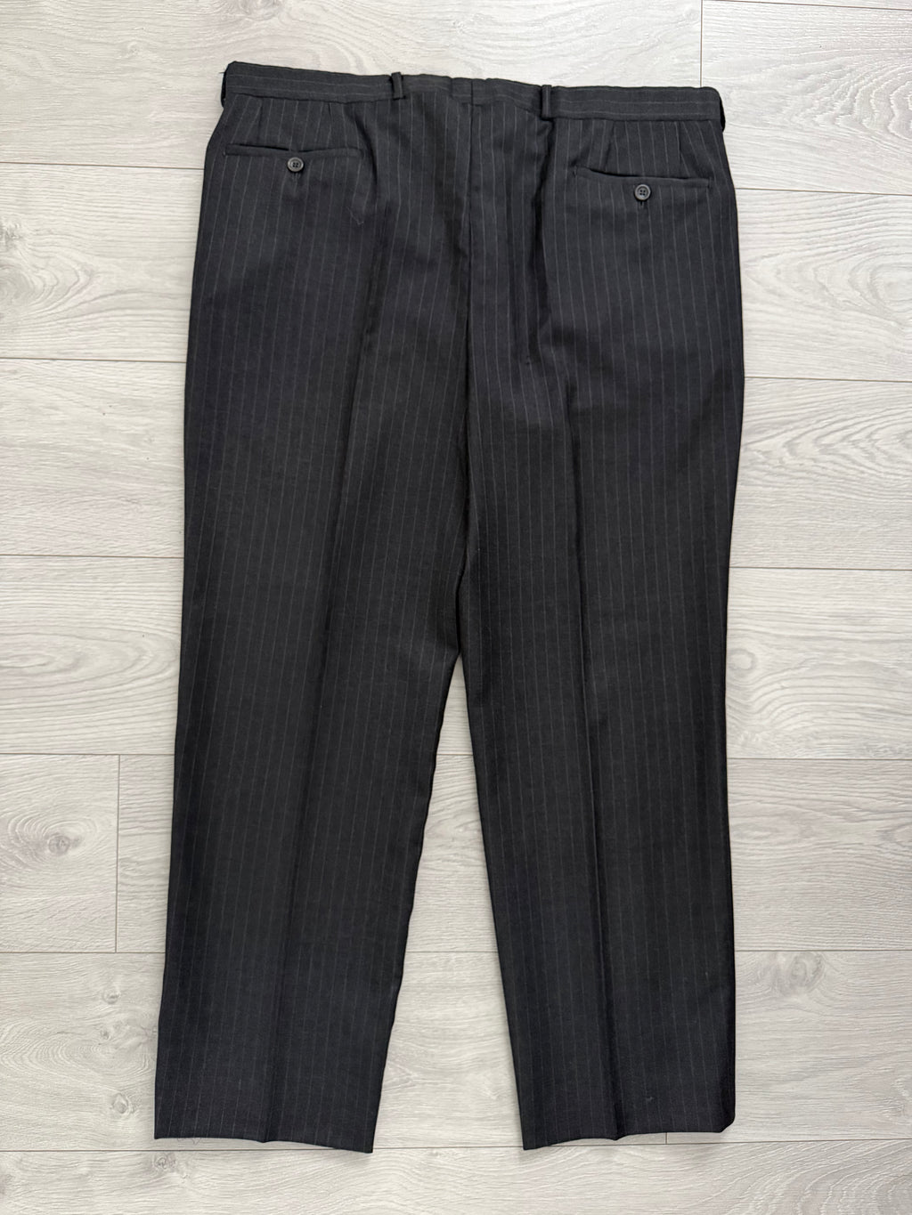 Armani 1990s 3B Pinstriped Wool Suit Charcoal Grey - Size XXL Jacket / 40" Waist