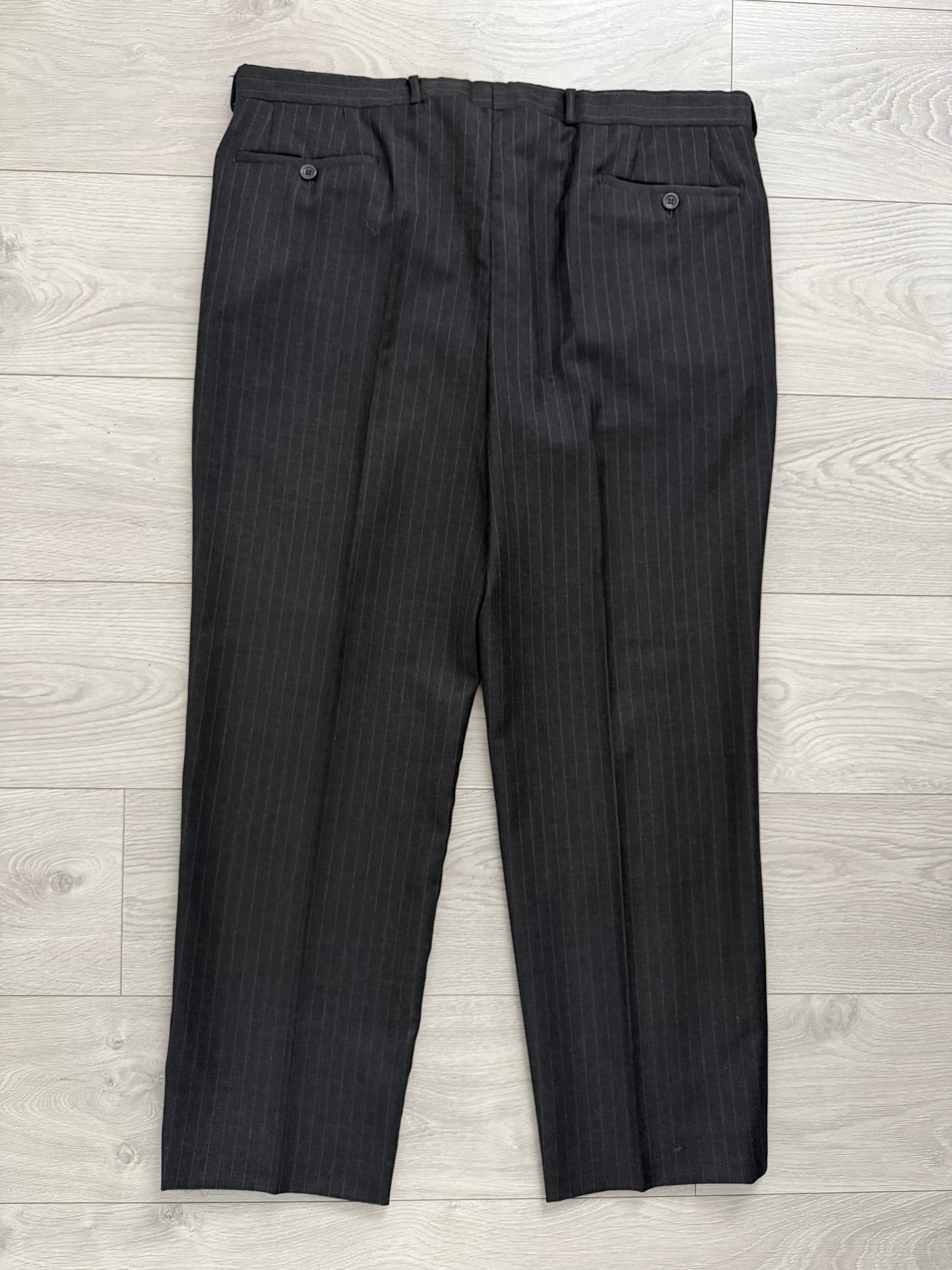 Armani 1990s 3B Pinstriped Wool Suit Charcoal Grey - Size XXL Jacket / 40" Waist