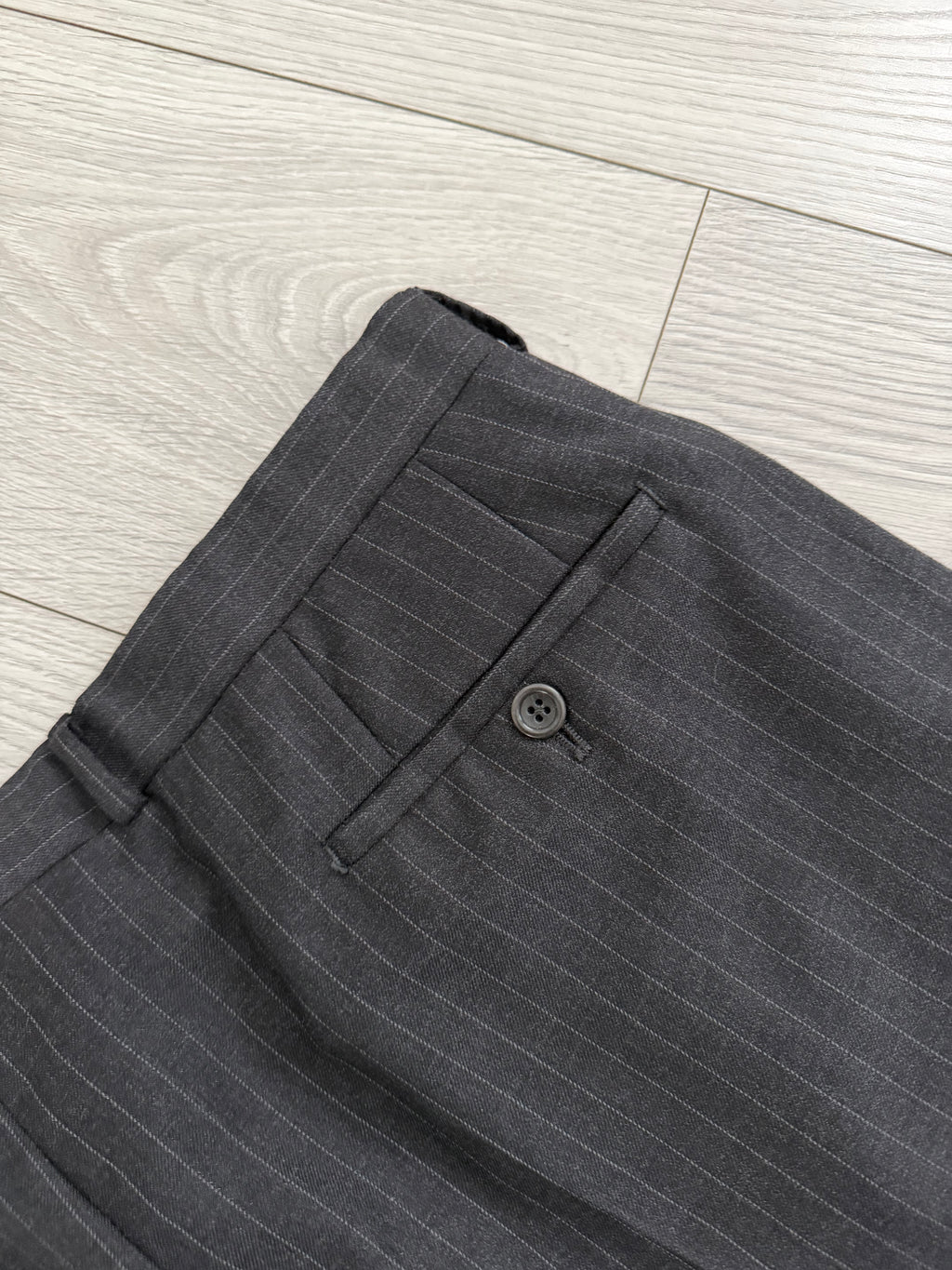 Armani 1990s 3B Pinstriped Wool Suit Charcoal Grey - Size XXL Jacket / 40" Waist