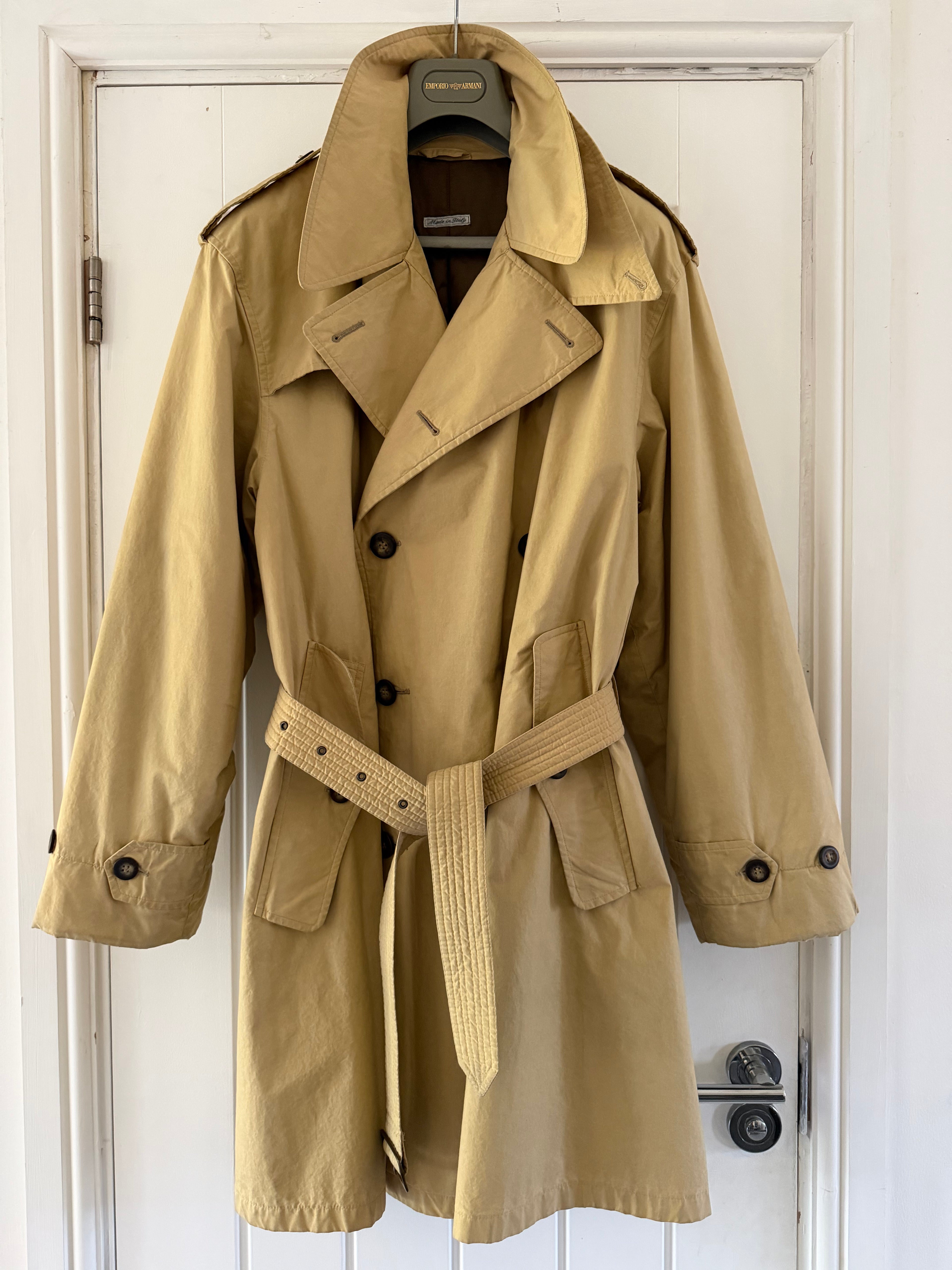 Emporio Armani 1990s Padded Belted Short Trench Pea Coat - Size M