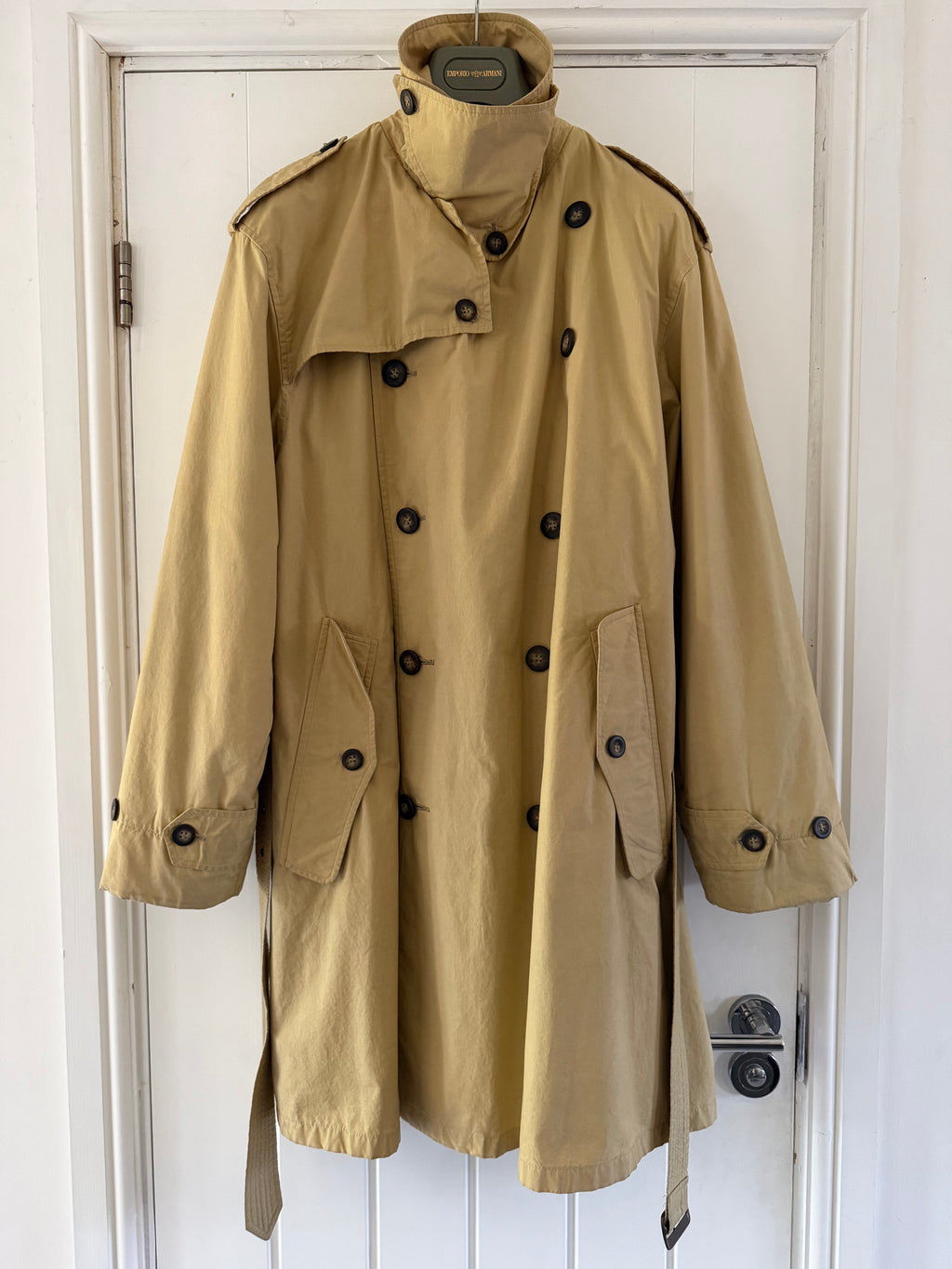 Emporio Armani 1990s Padded Belted Short Trench Pea Coat - Size M