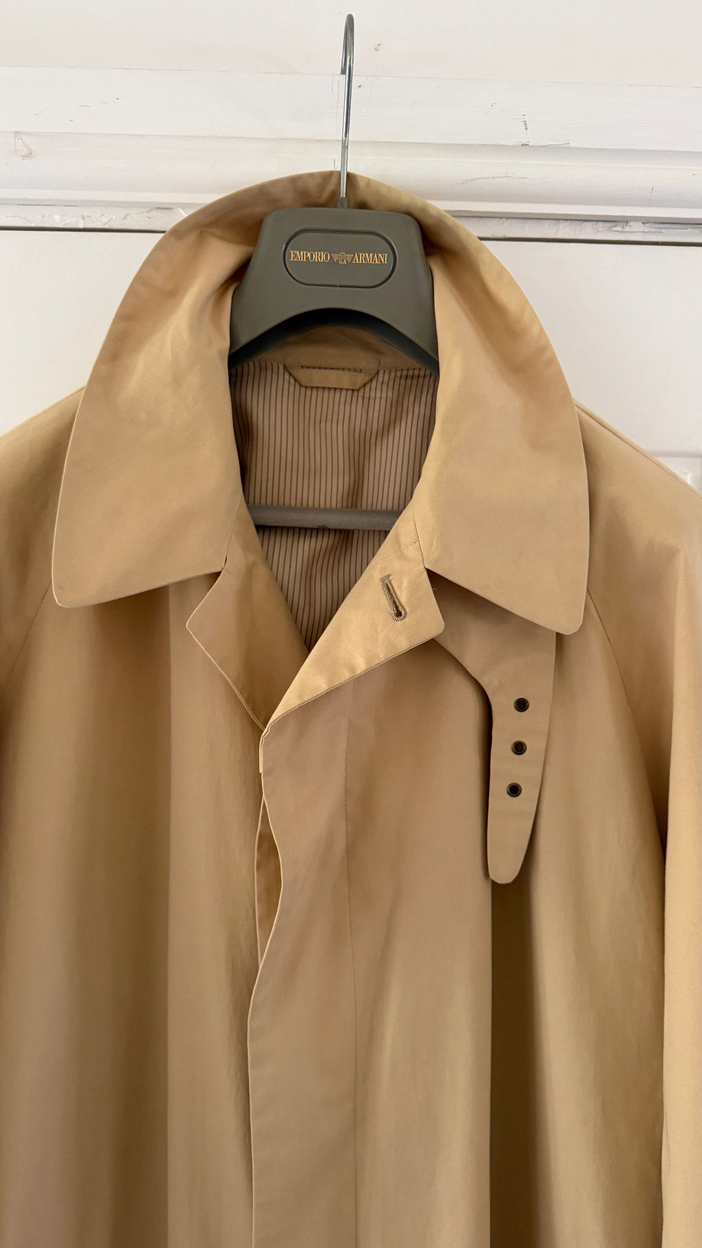 Giorgio Armani Black Label 1990s Long Cotton Belted Trench Coat Taupe Beige - Size L