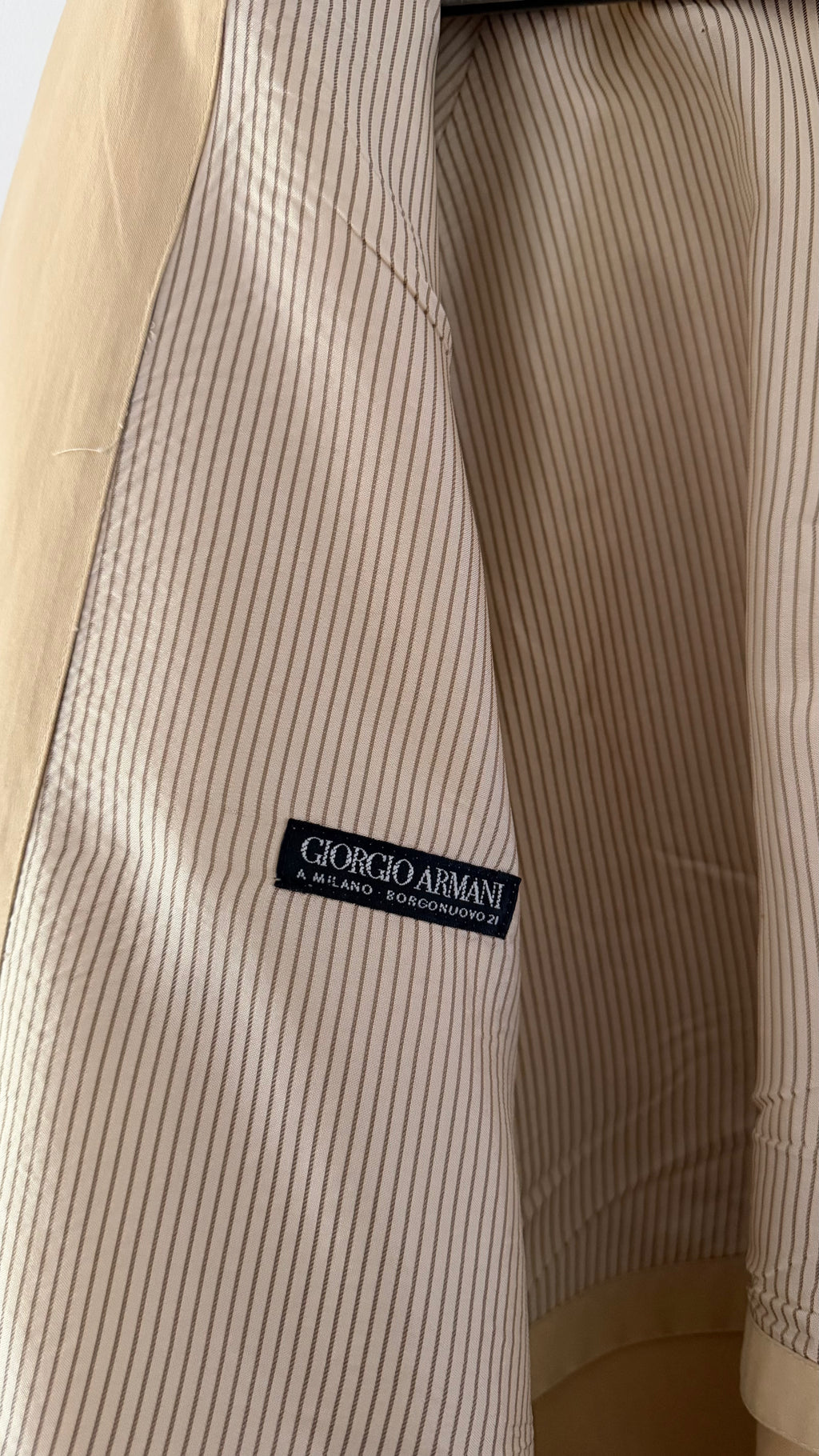 Giorgio Armani Black Label 1990s Long Cotton Belted Trench Coat Taupe Beige - Size L