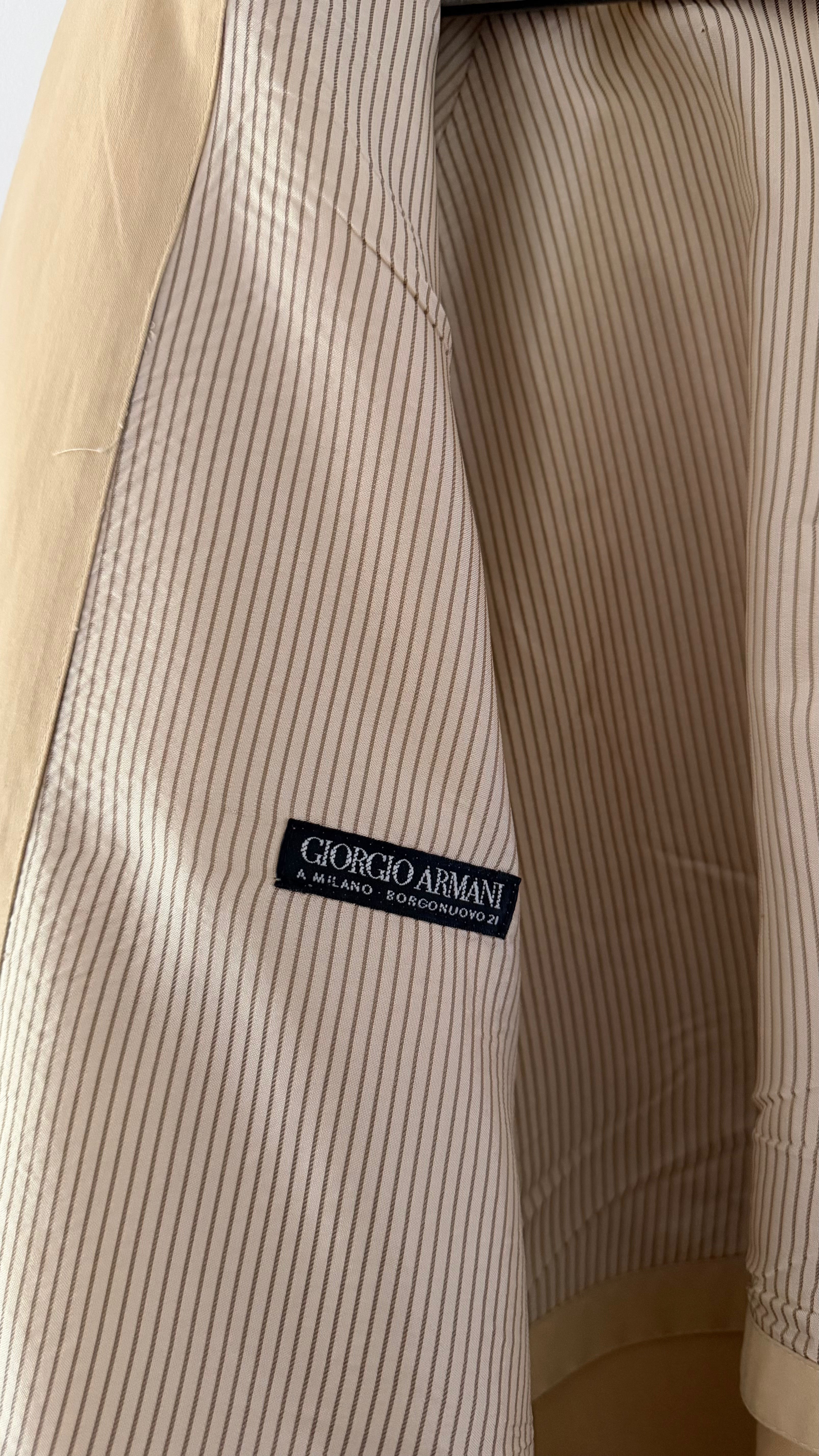 Giorgio Armani Black Label 1990s Long Cotton Belted Trench Coat Taupe Beige - Size L