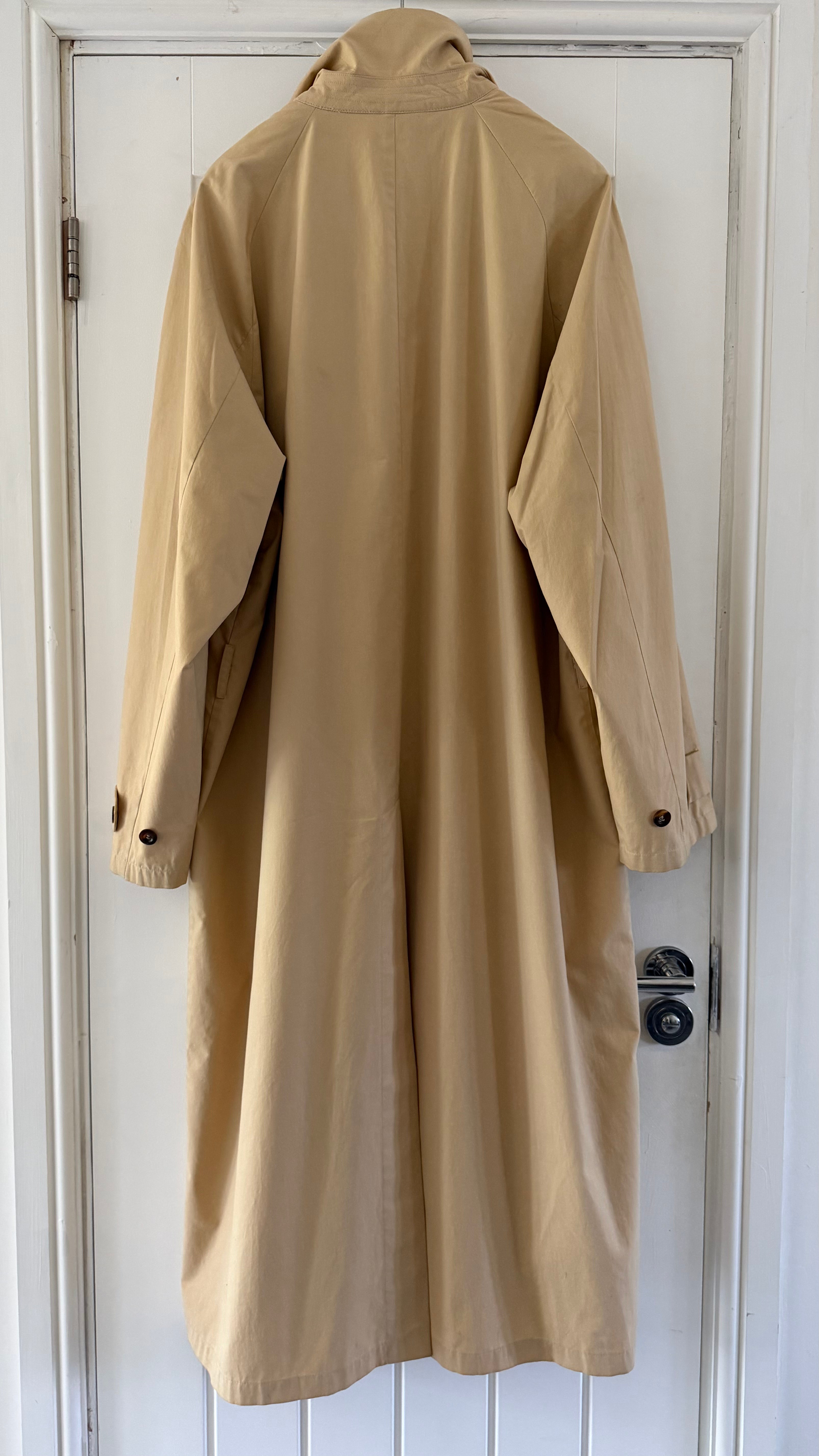 Giorgio Armani Black Label 1990s Long Cotton Belted Trench Coat Taupe Beige - Size L