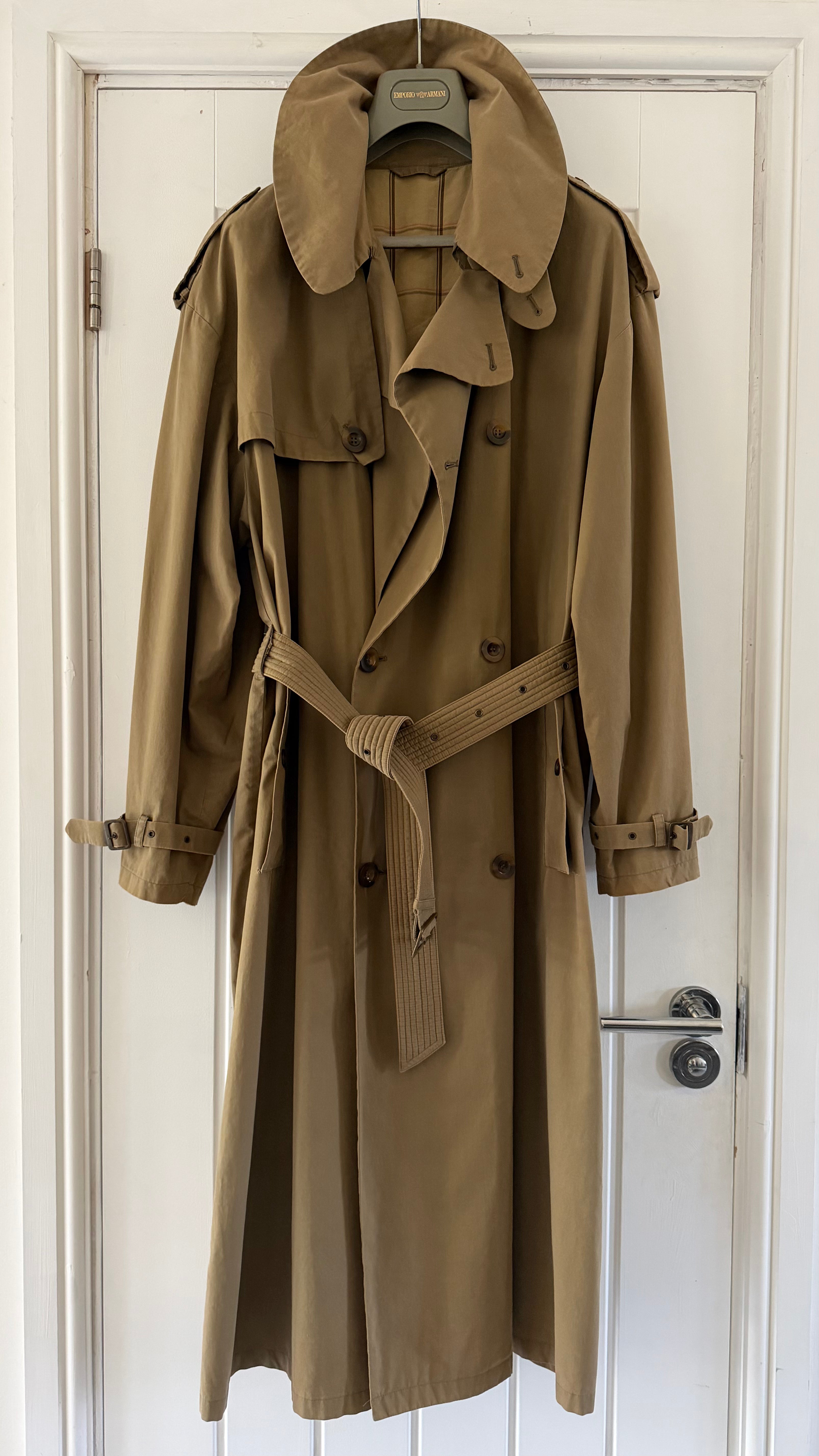 Giorgio Armani 1980s Cotton Belted Military Trench Coat Taupe Brown - Size M
