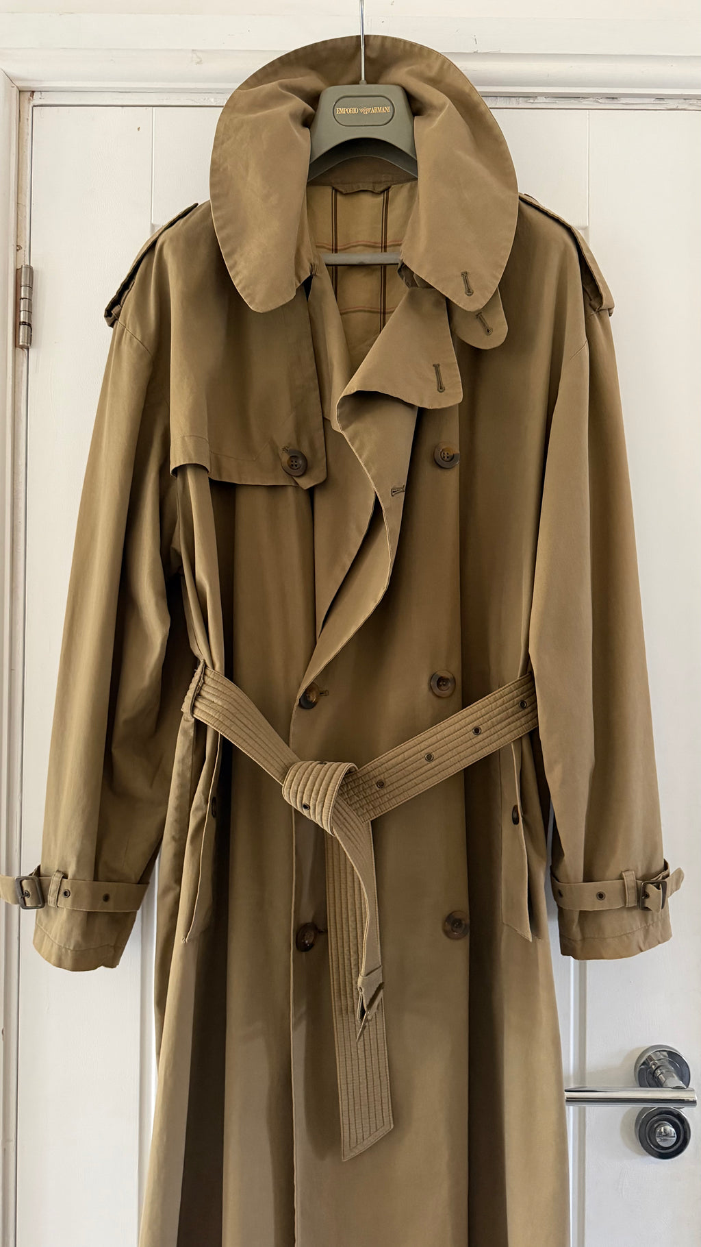 Giorgio Armani 1980s Cotton Belted Military Trench Coat Taupe Brown - Size M