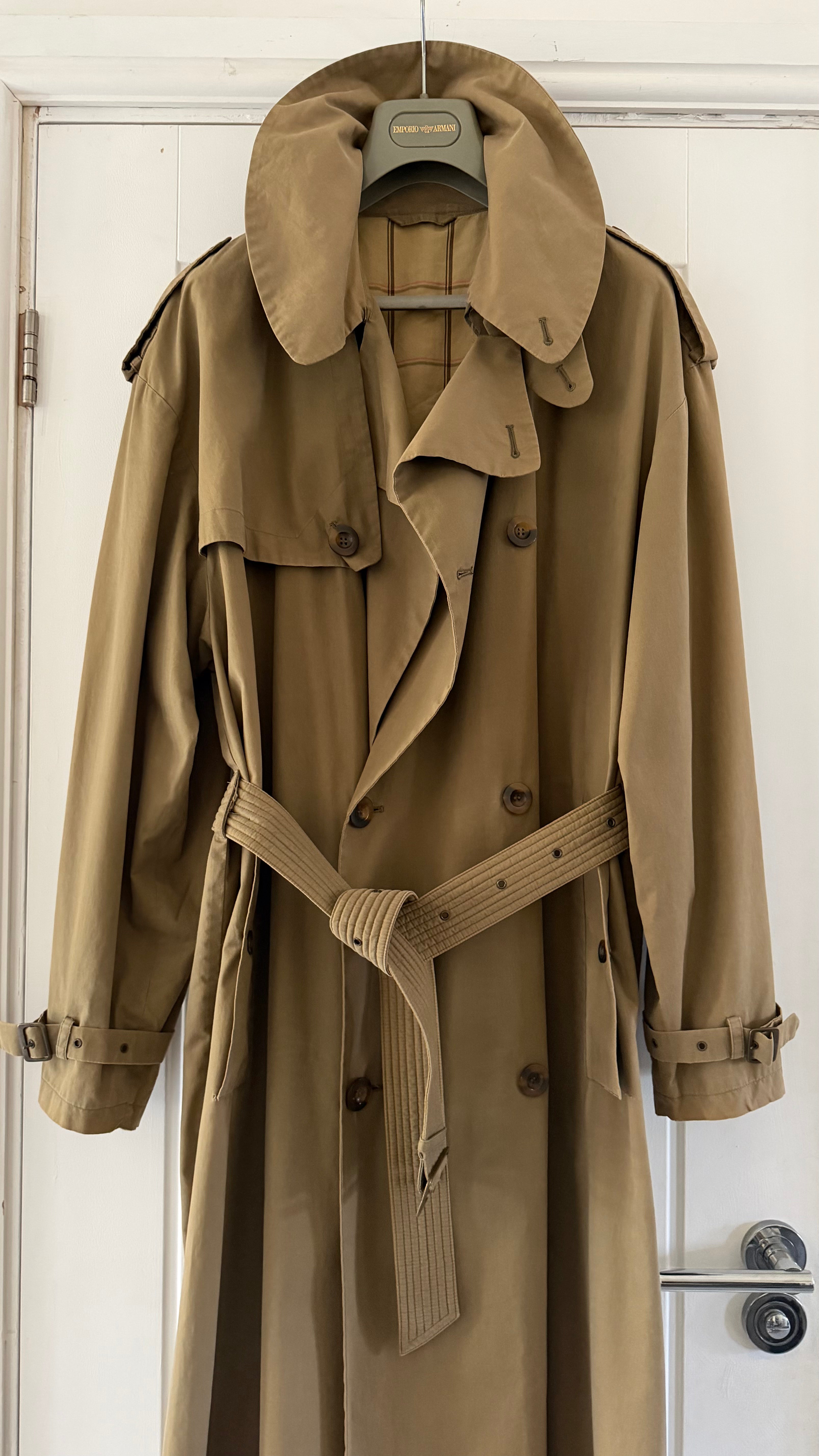 Giorgio Armani 1980s Cotton Belted Military Trench Coat Taupe Brown - Size M