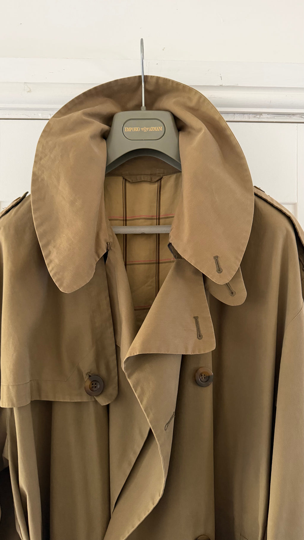 Giorgio Armani 1980s Cotton Belted Military Trench Coat Taupe Brown - Size M
